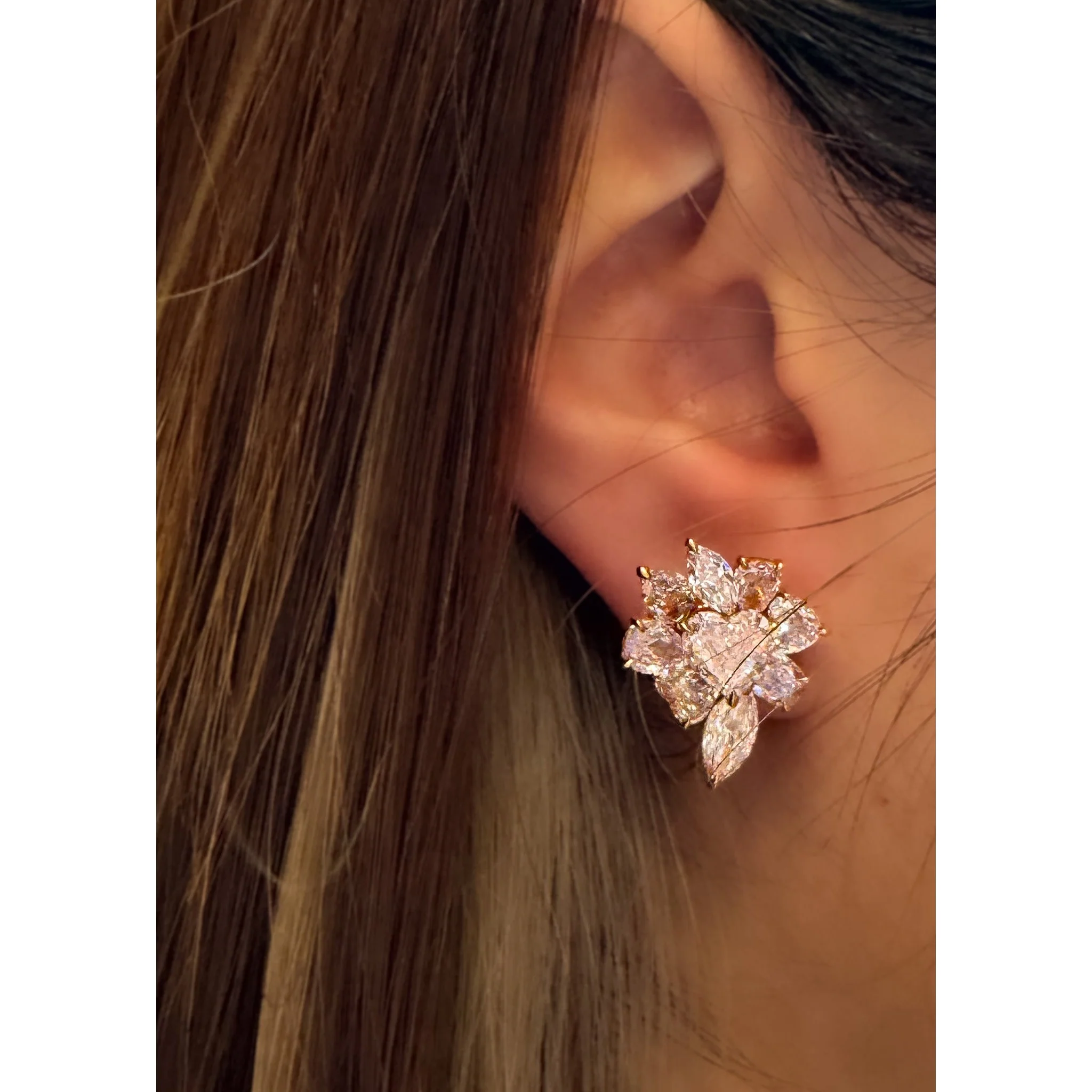 GIA Certified 10.78 Carat Heart Cut Pink Diamond Cluster Stud Earrings in 18k - Image 13
