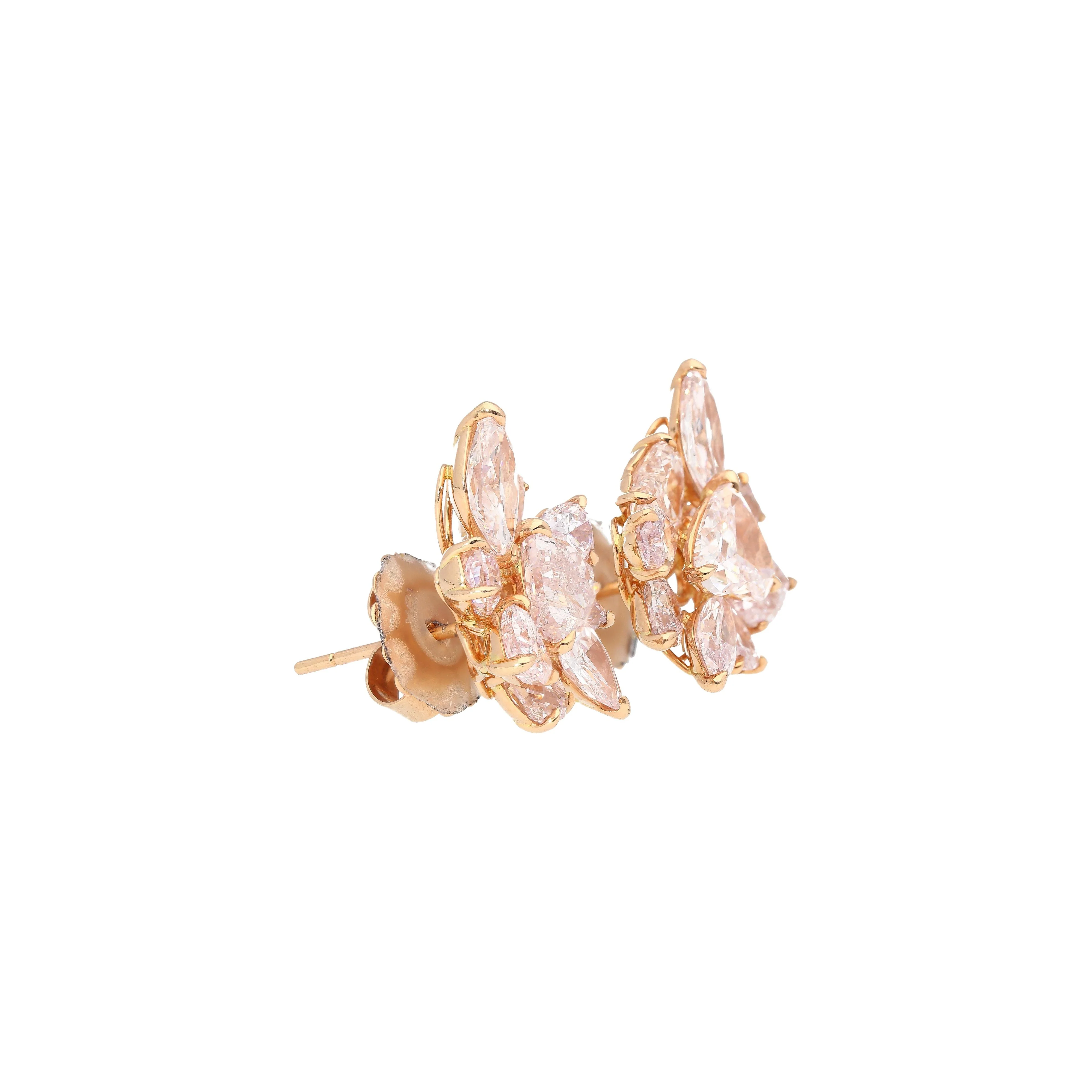 GIA Certified 10.78 Carat Heart Cut Pink Diamond Cluster Stud Earrings in 18k - Image 2