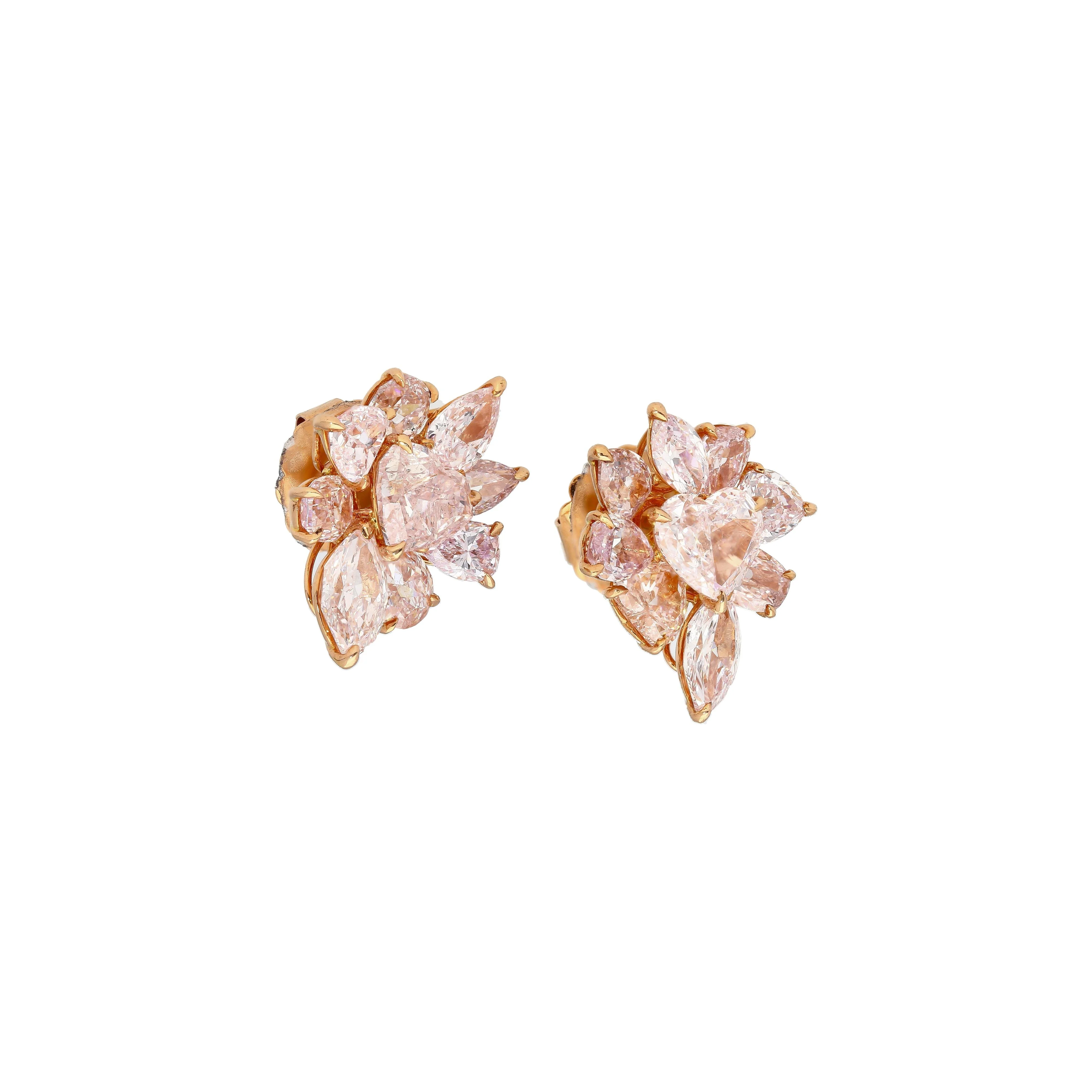 GIA Certified 10.78 Carat Heart Cut Pink Diamond Cluster Stud Earrings in 18k - Image 4