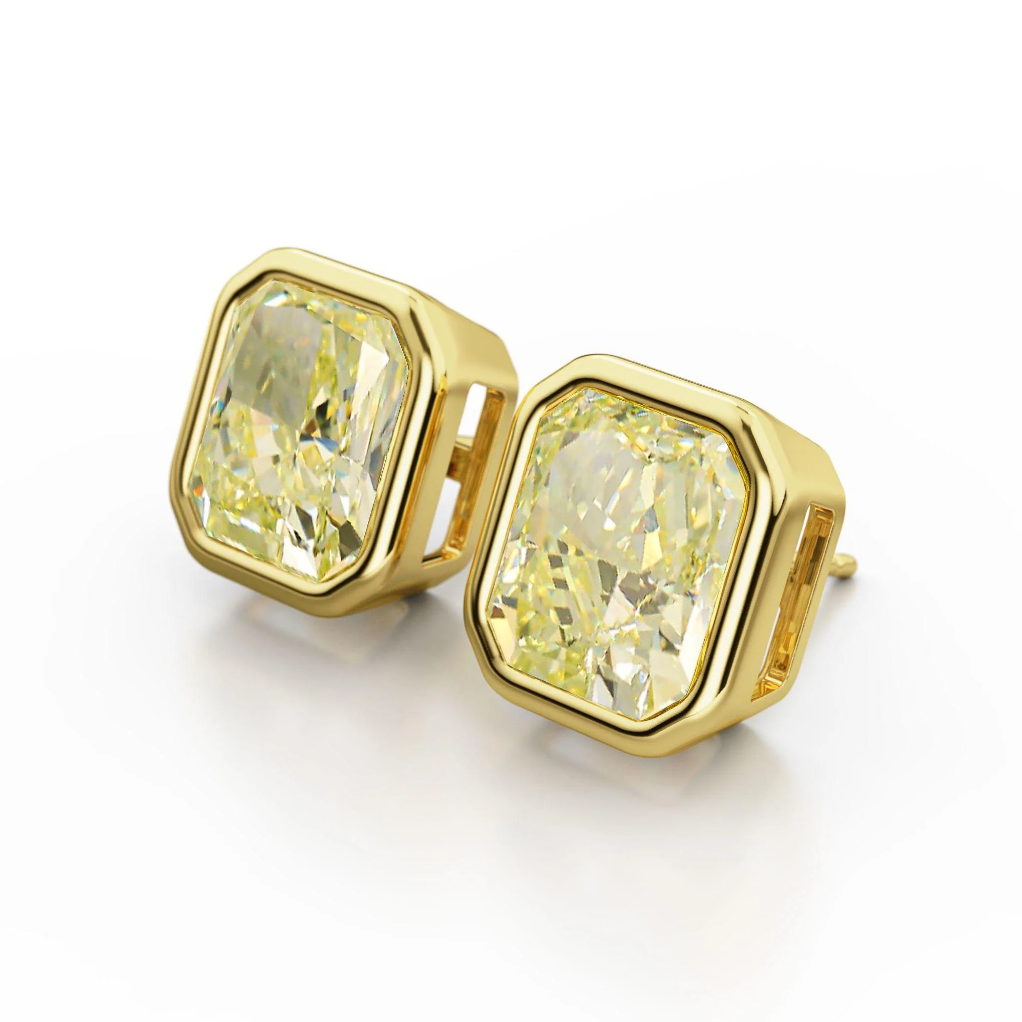 GIA Certified 10.52 Carat Fancy Light Yellow Diamond 18K Gold Bezel Stud Earring - Image 2