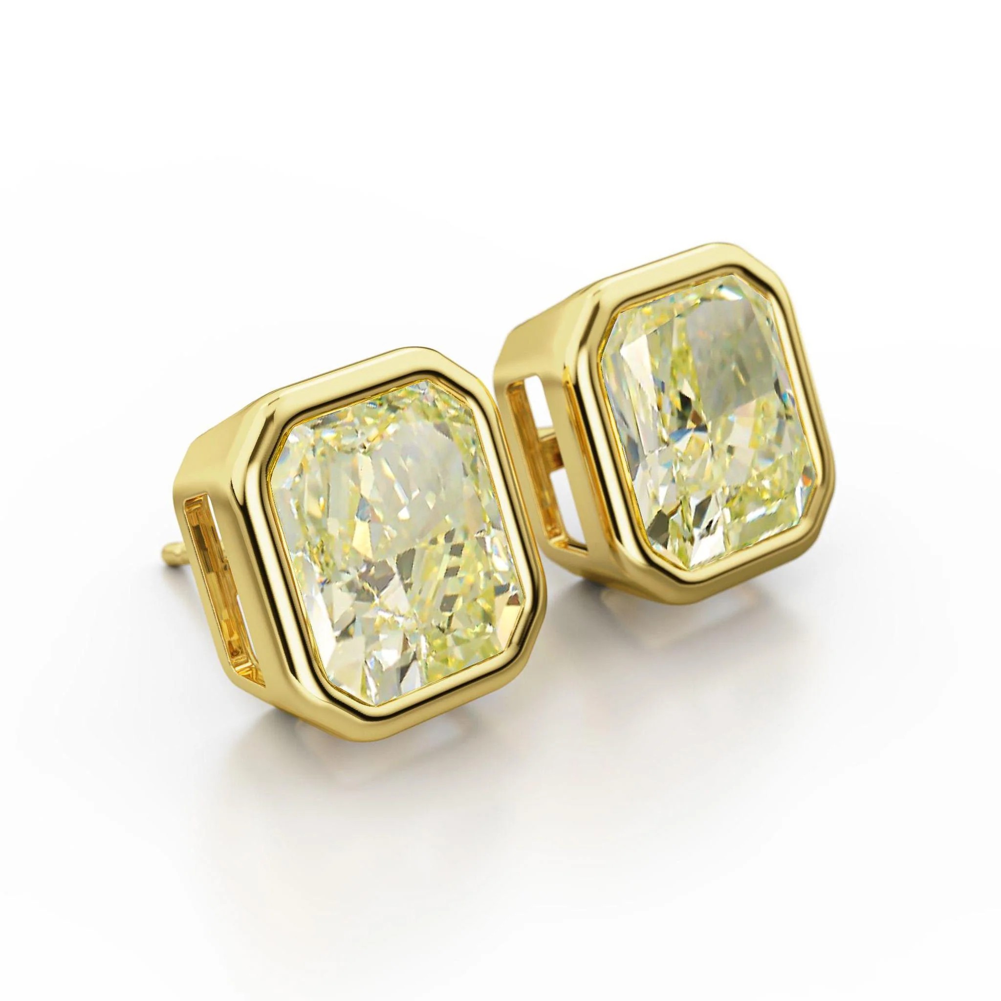 GIA Certified 10.52 Carat Fancy Light Yellow Diamond 18K Gold Bezel Stud Earring - Image 3