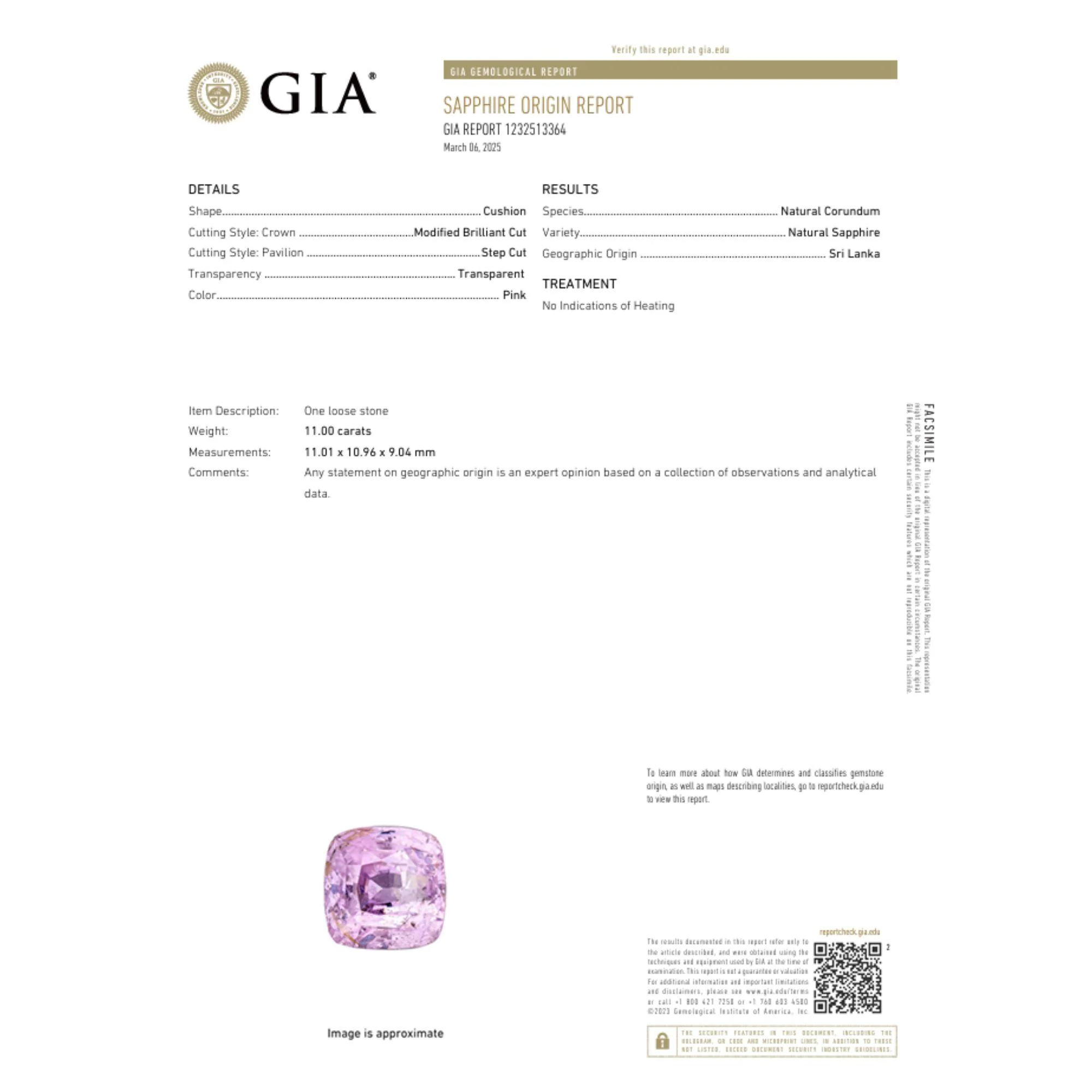 GIA Certified 11 Carat Bubble Gum Pink Sapphire Cushion Cut Ceylon Loose Stone - Image 6