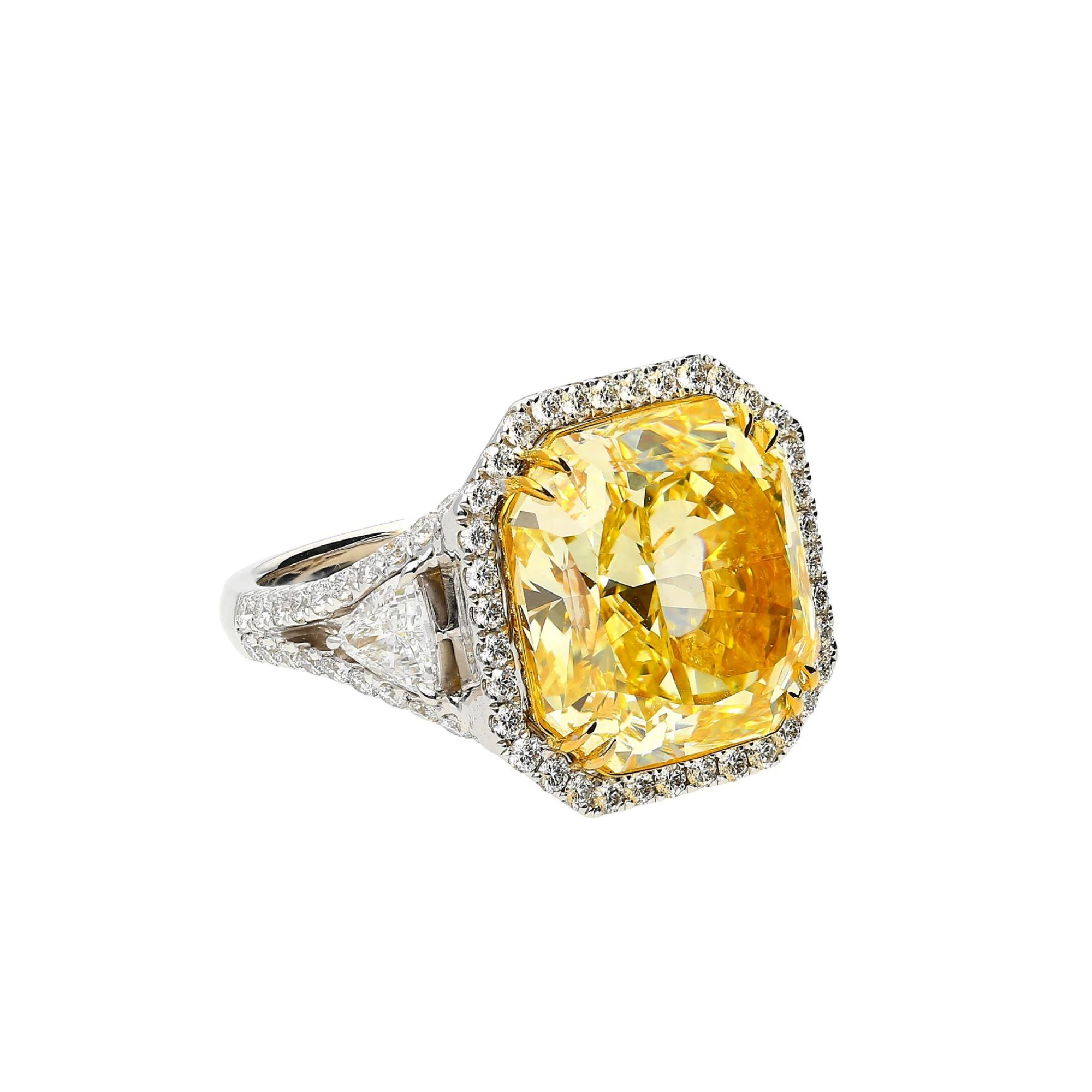 GIA Certified 13.14 Carat Fancy Intense Yellow Diamond VVS1 Halo 18K Ring - Image 2