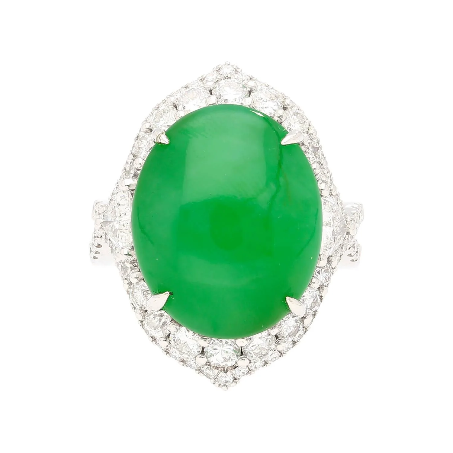 GIA Certified 14.68 Carat Grade A Jadeite Jade Ring with Diamond in 18K Gold - Image 2