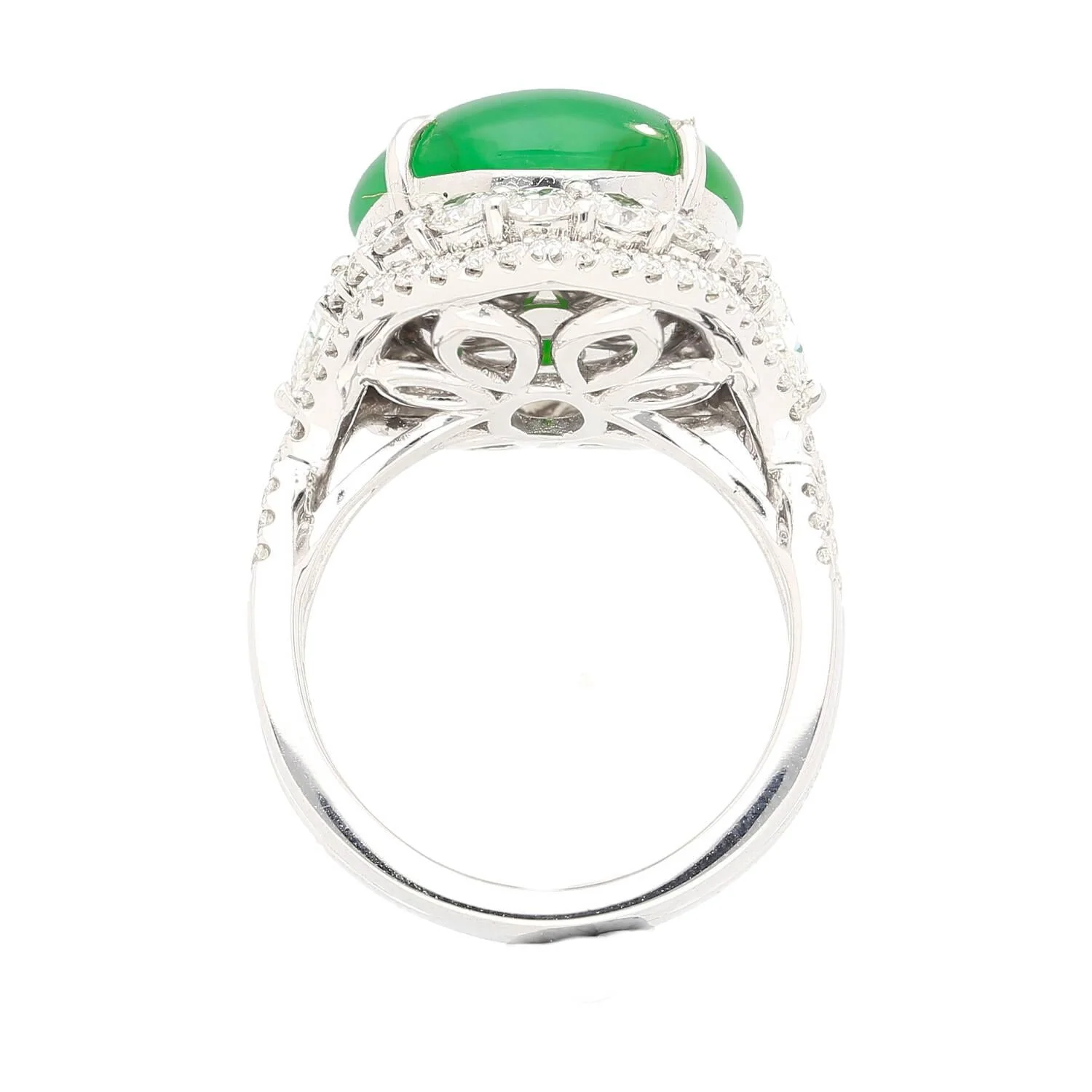 GIA Certified 14.68 Carat Grade A Jadeite Jade Ring with Diamond in 18K Gold - Image 4