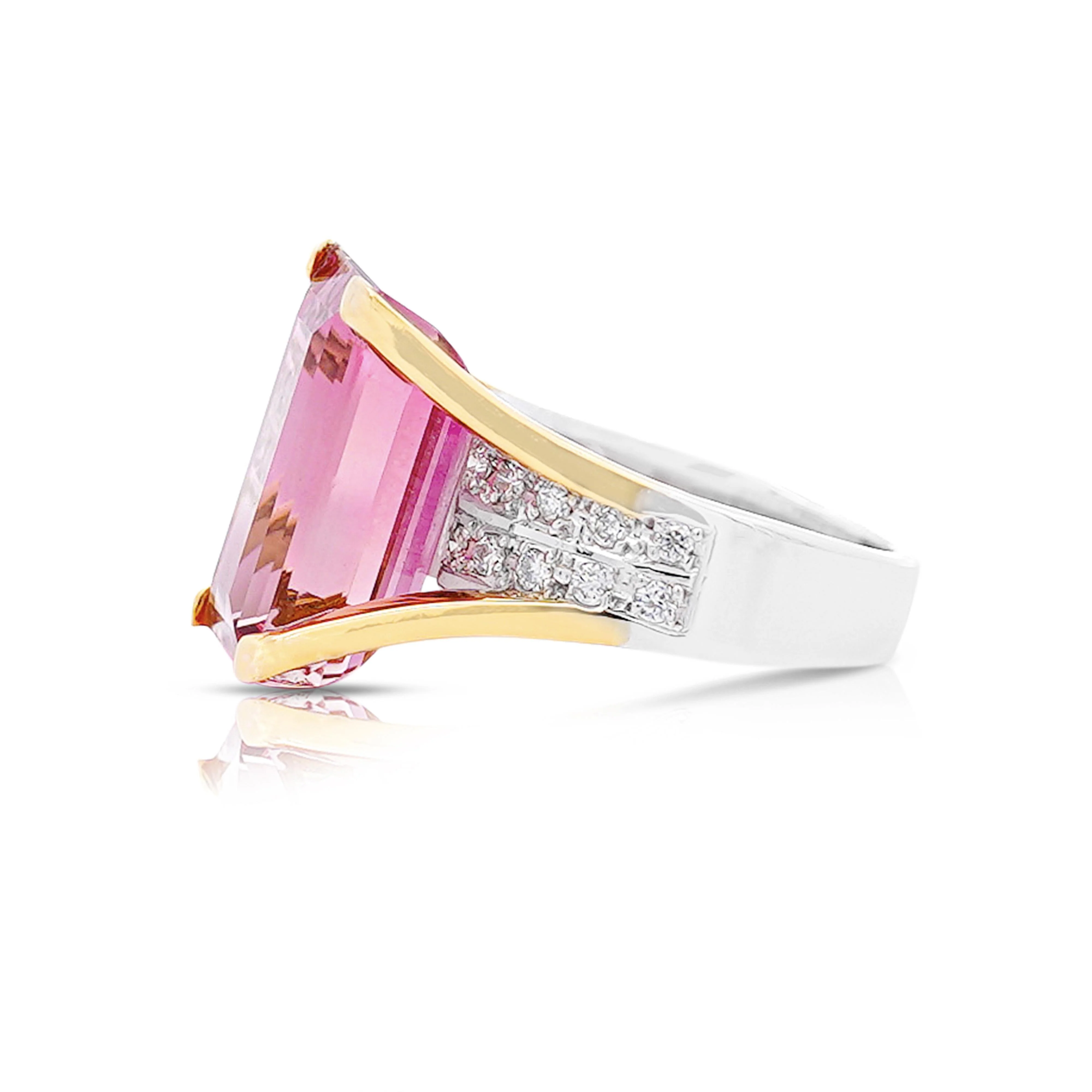 GIA Certified 15.07 Carat Emerald Cut Pink Tourmaline and Diamond Ring - Image 8