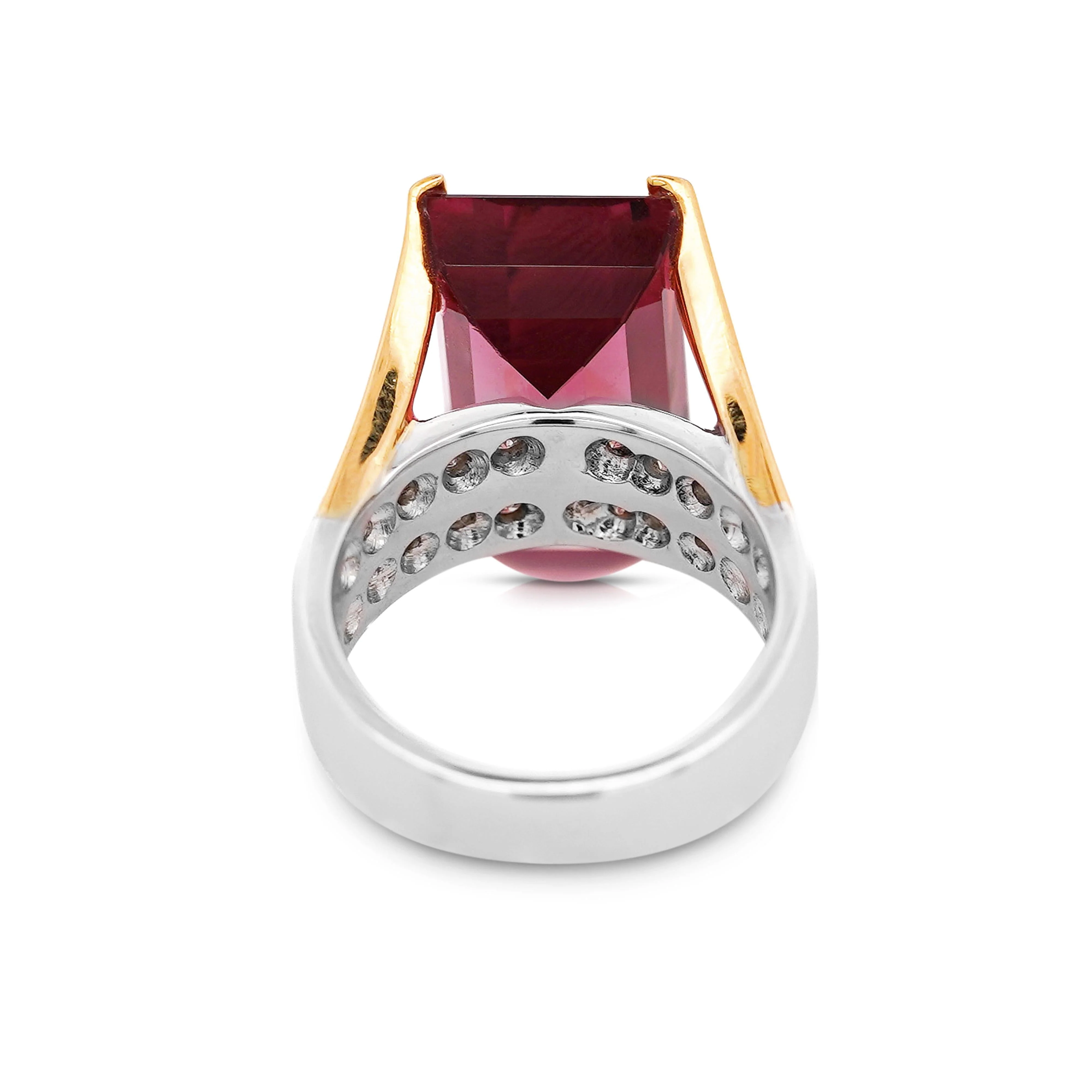 GIA Certified 15.07 Carat Emerald Cut Pink Tourmaline and Diamond Ring - Image 9