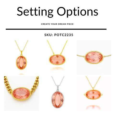 GIA Certified 176 Carat Oval Morganite East West Bezel Pendant Necklace - Image 3