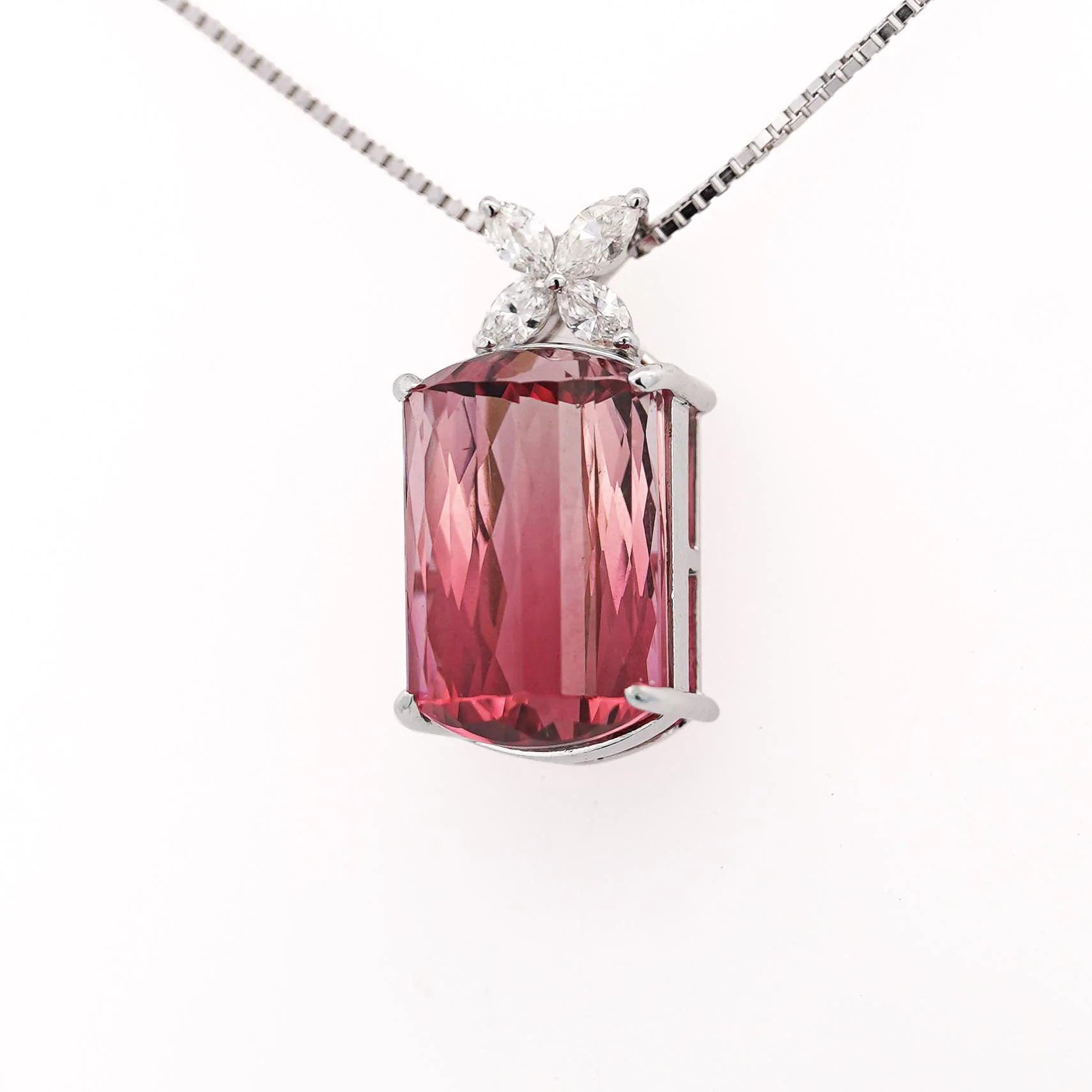 GIA Certified 18.61 Carat Pink Tourmaline & Floral Diamond Pendant Necklace - Image 6