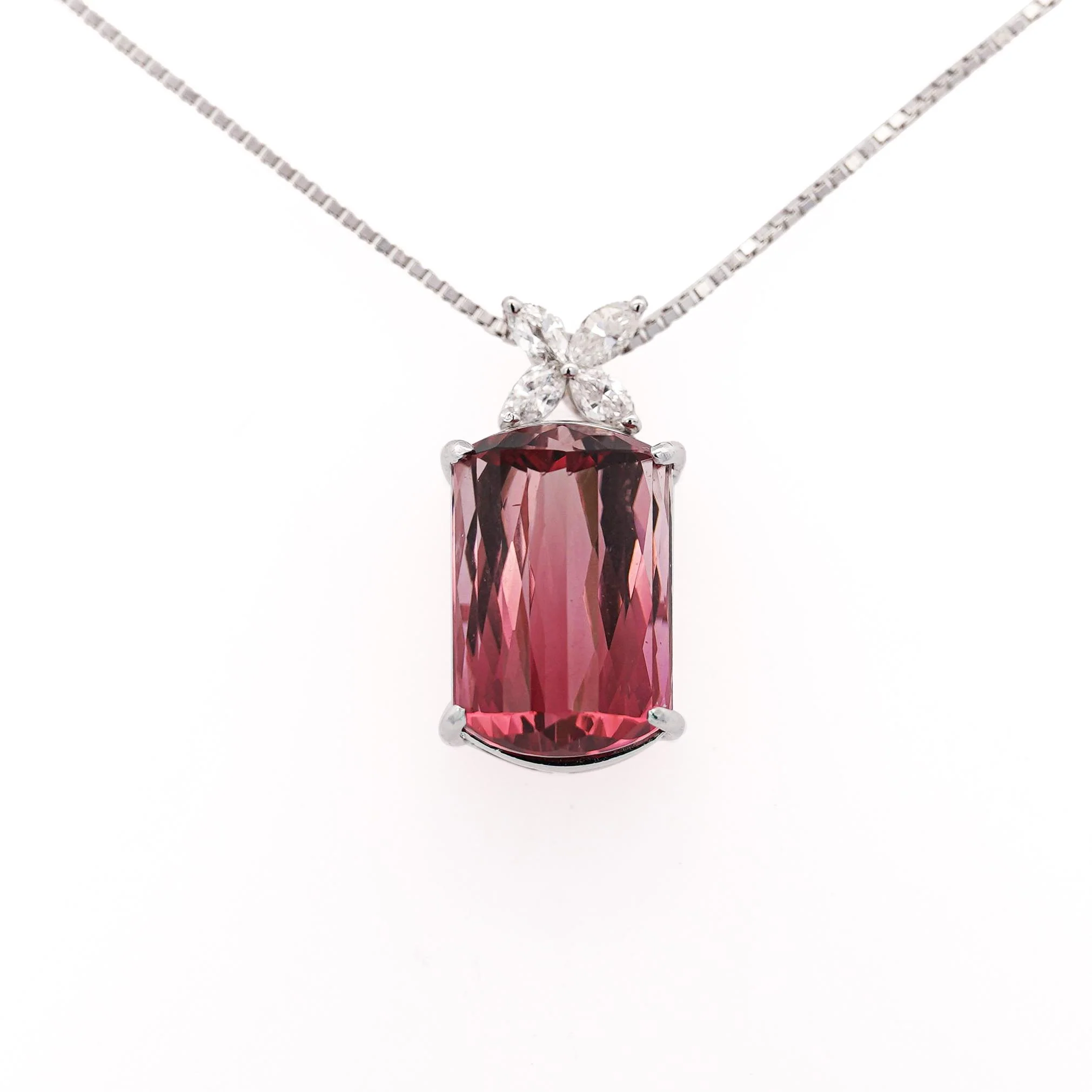 GIA Certified 18.61 Carat Pink Tourmaline & Floral Diamond Pendant Necklace - Image 7