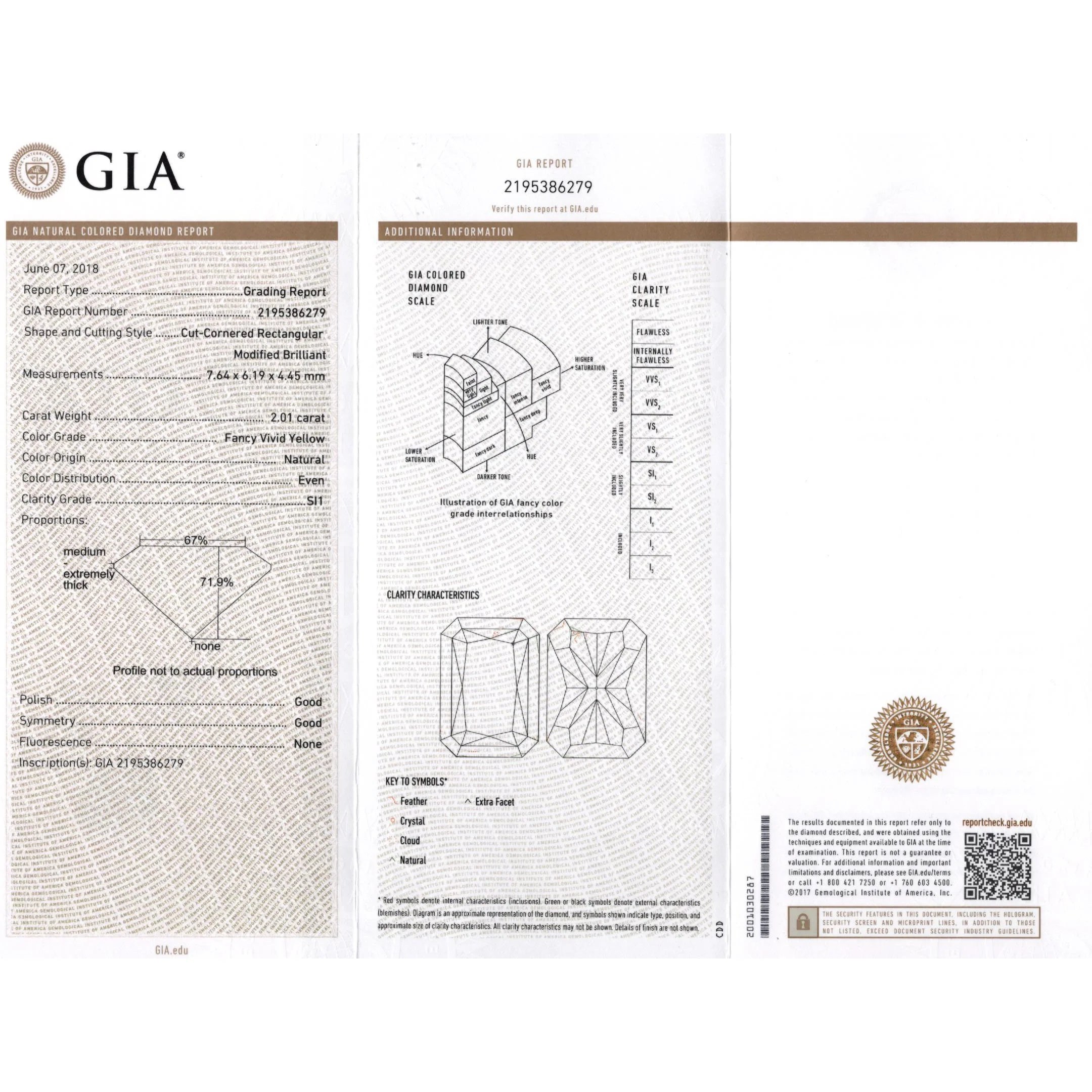 GIA Certified 2 Carat Fancy Vivid Yellow Radiant Cut Diamond 3-Stone Ring With Half Moon Diamond Side Stones - Image 8