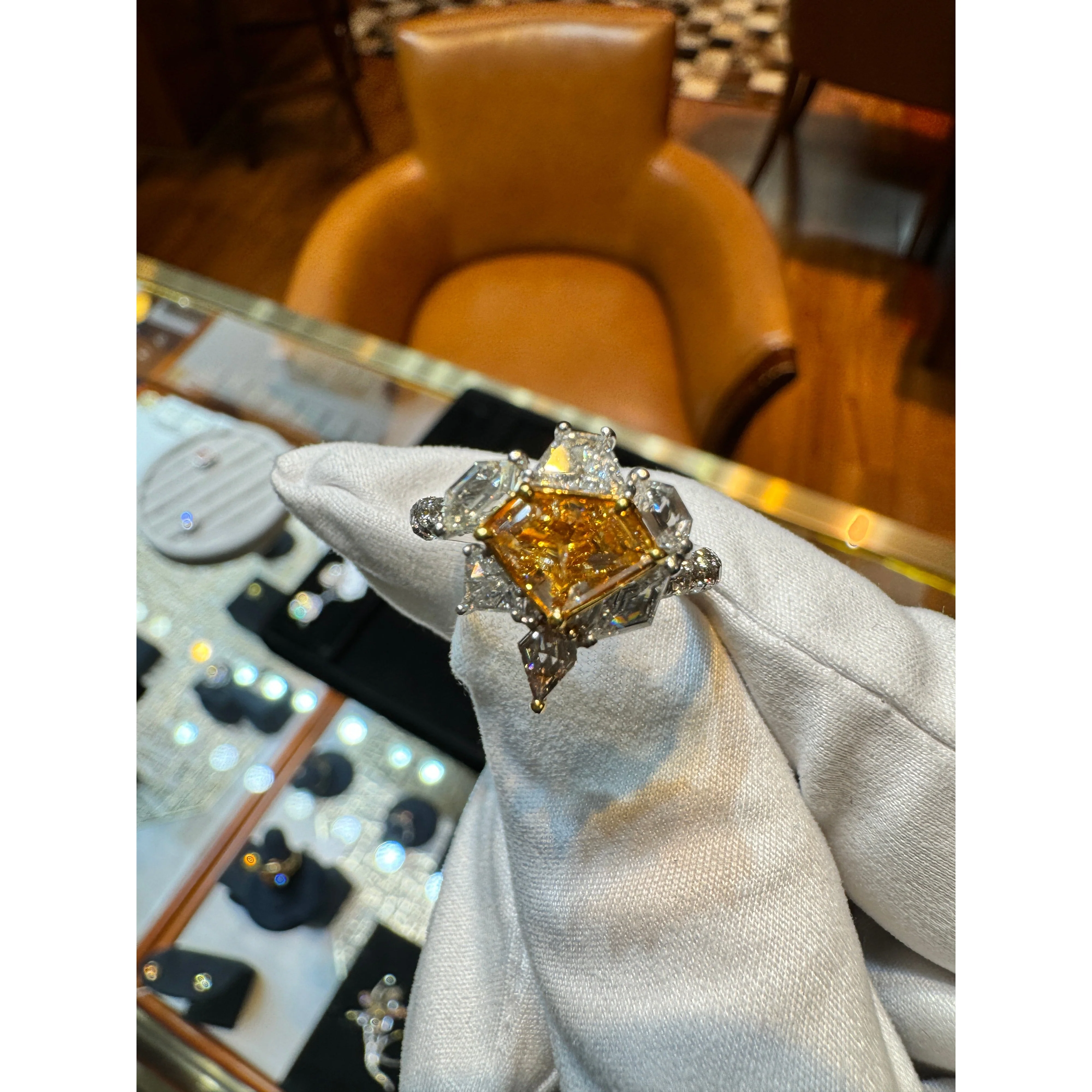 GIA Certified 2.17 Carat TW Fancy Intense Orange Shield Mixed Cut Diamond Ring - Image 11