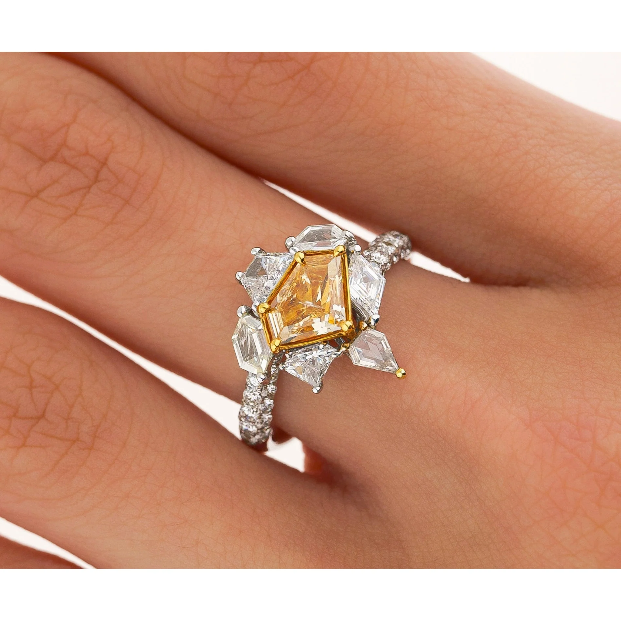 GIA Certified 2.17 Carat TW Fancy Intense Orange Shield Mixed Cut Diamond Ring - Image 2