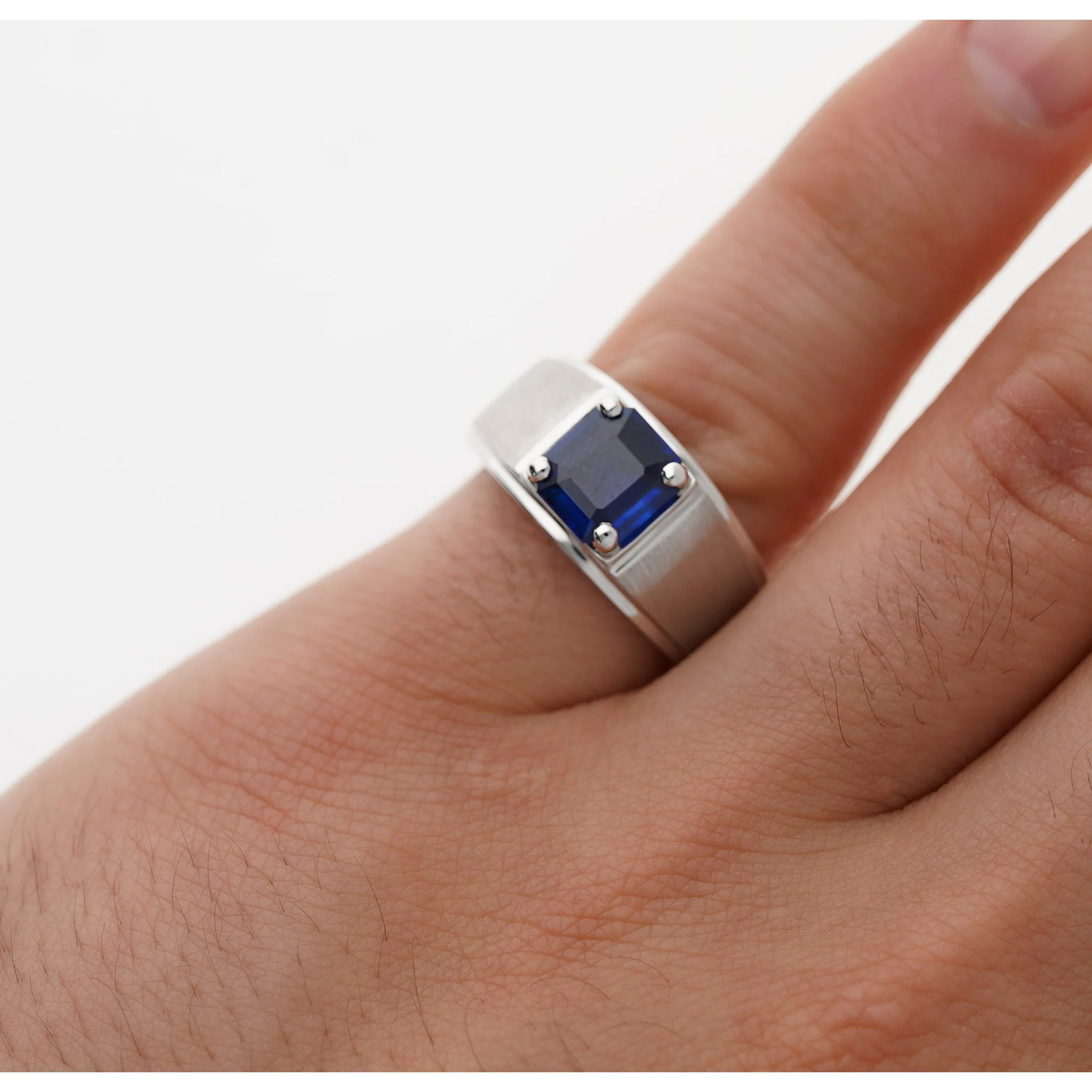 GIA Certified 2.23 Carat Square Cut Blue Sapphire Men's Matte Finish 18K Ring - Image 4