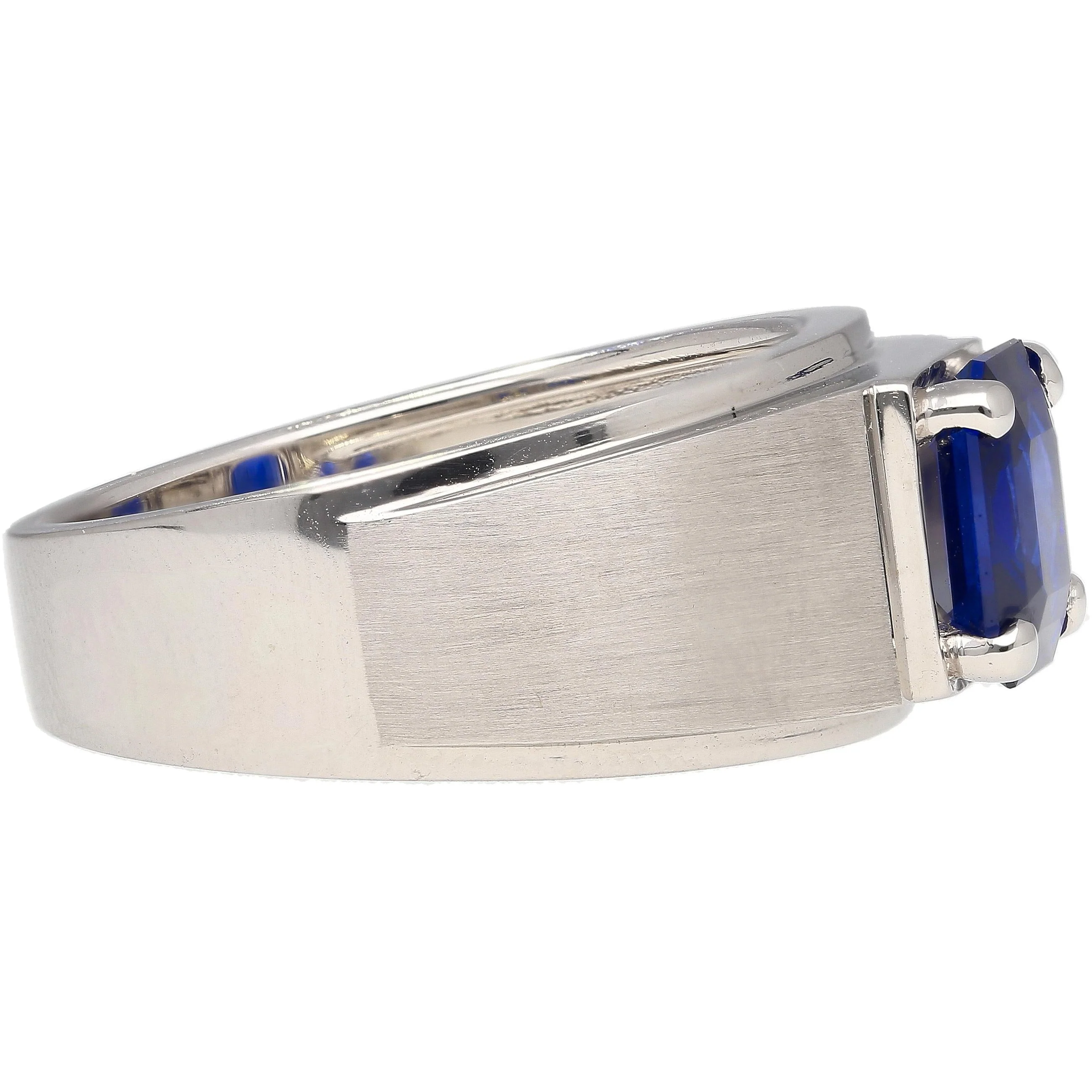 GIA Certified 2.23 Carat Square Cut Blue Sapphire Men's Matte Finish 18K Ring - Image 5