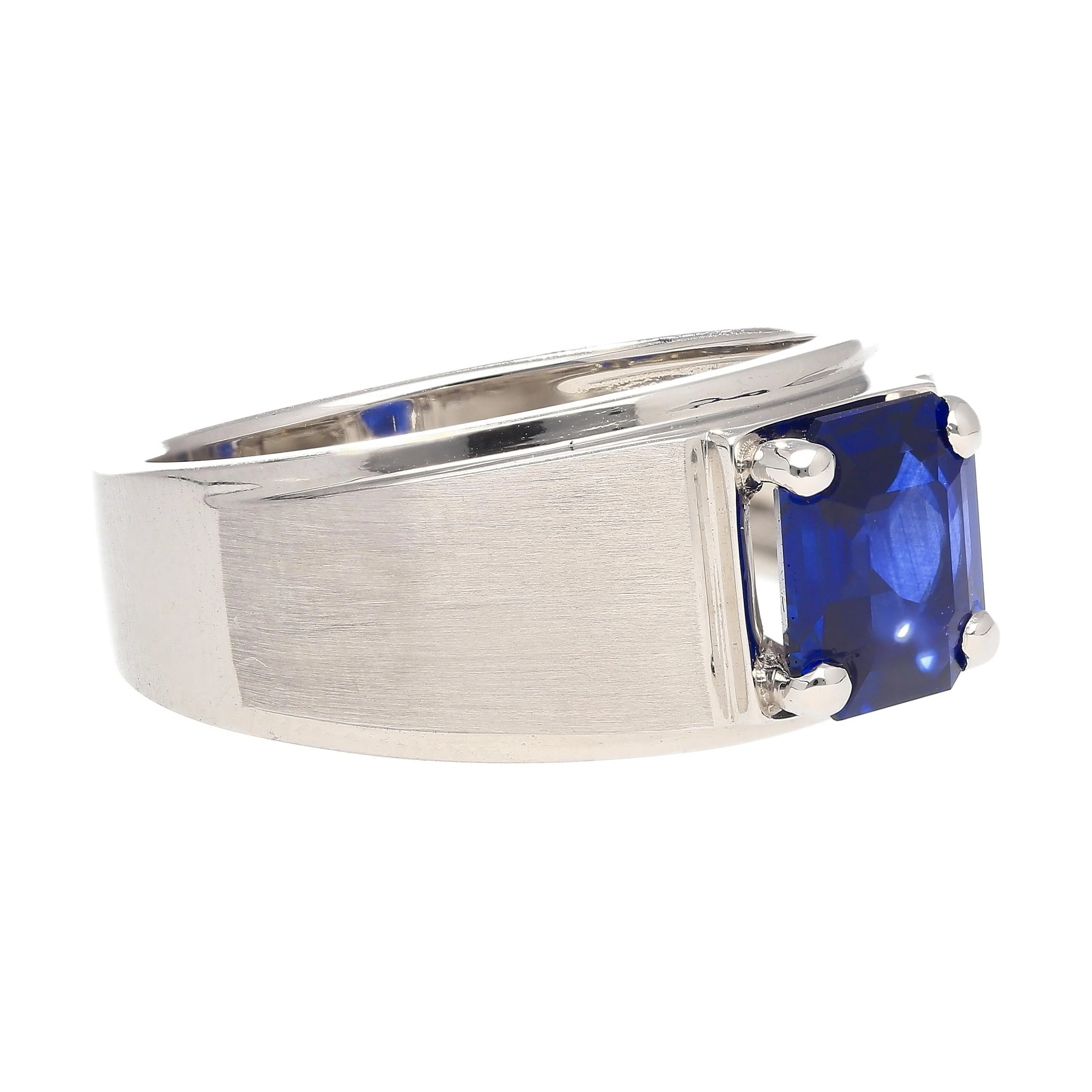 GIA Certified 2.23 Carat Square Cut Blue Sapphire Men's Matte Finish 18K Ring - Image 6