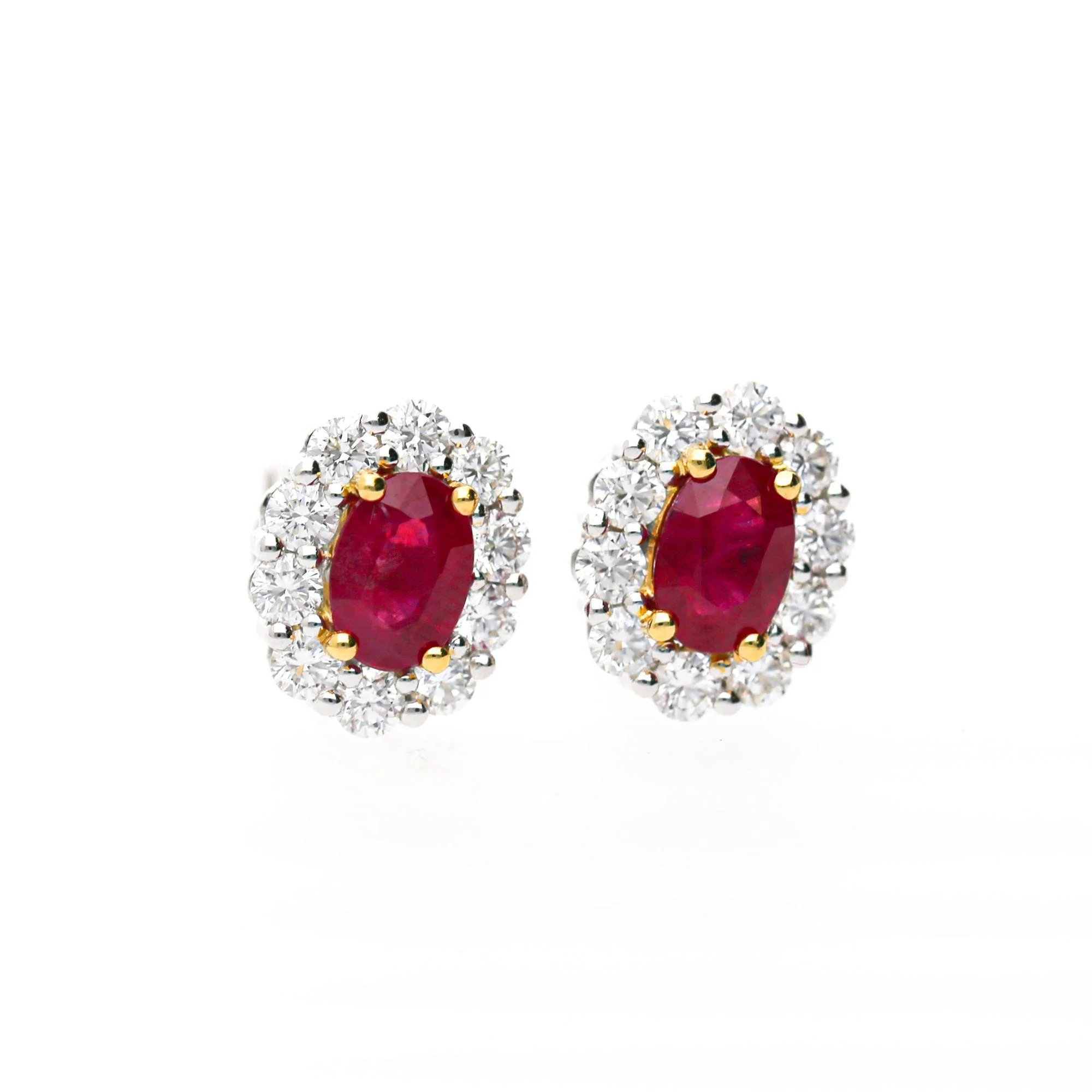 GIA Certified 2.3 Carat Oval Ruby & Round Diamond Halo 18K Stud Earrings - Image 2