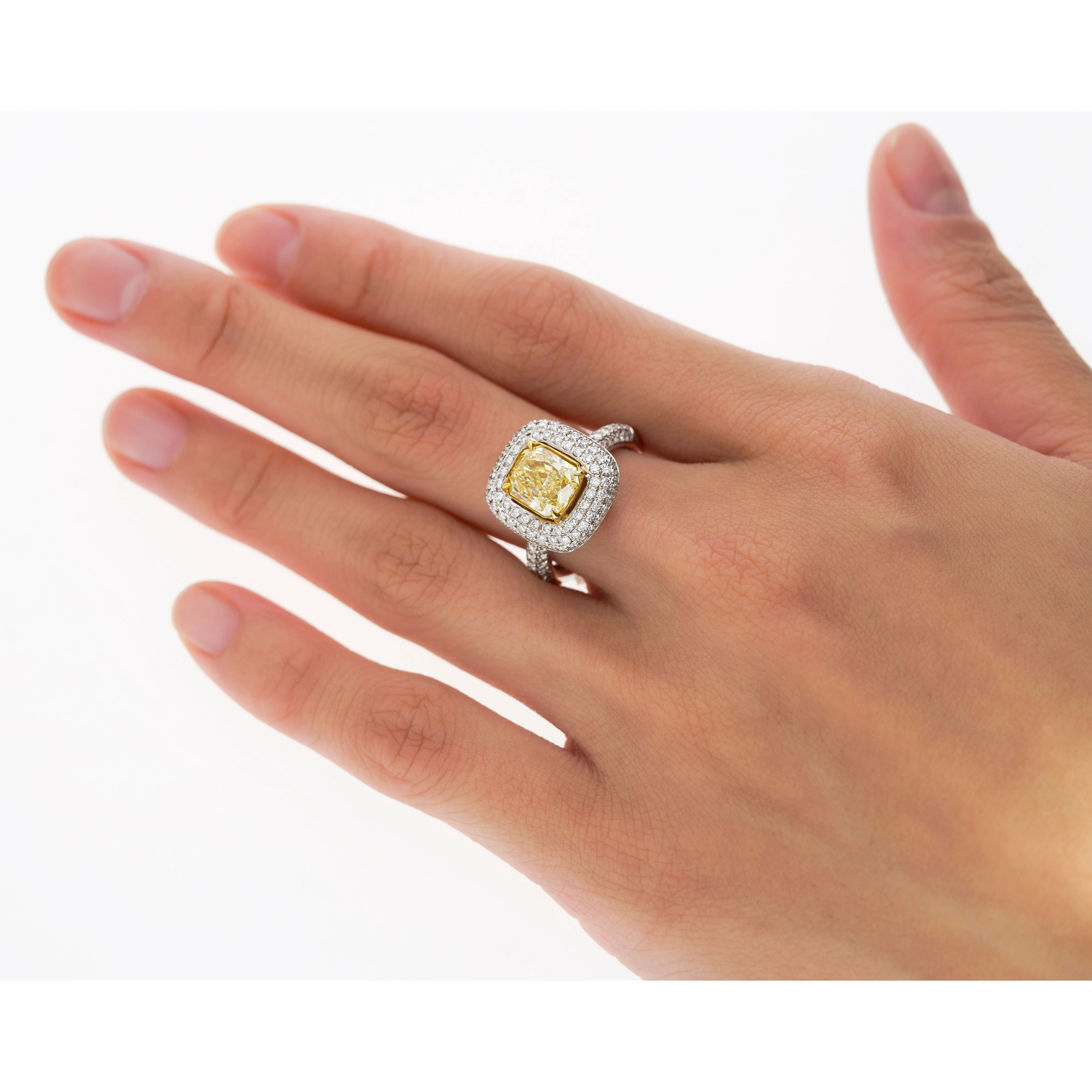 GIA Certified 2.35 Fancy Yellow Diamond Ring With 1.0 CTW Diamond Cluster in 18K White Gold - Image 12