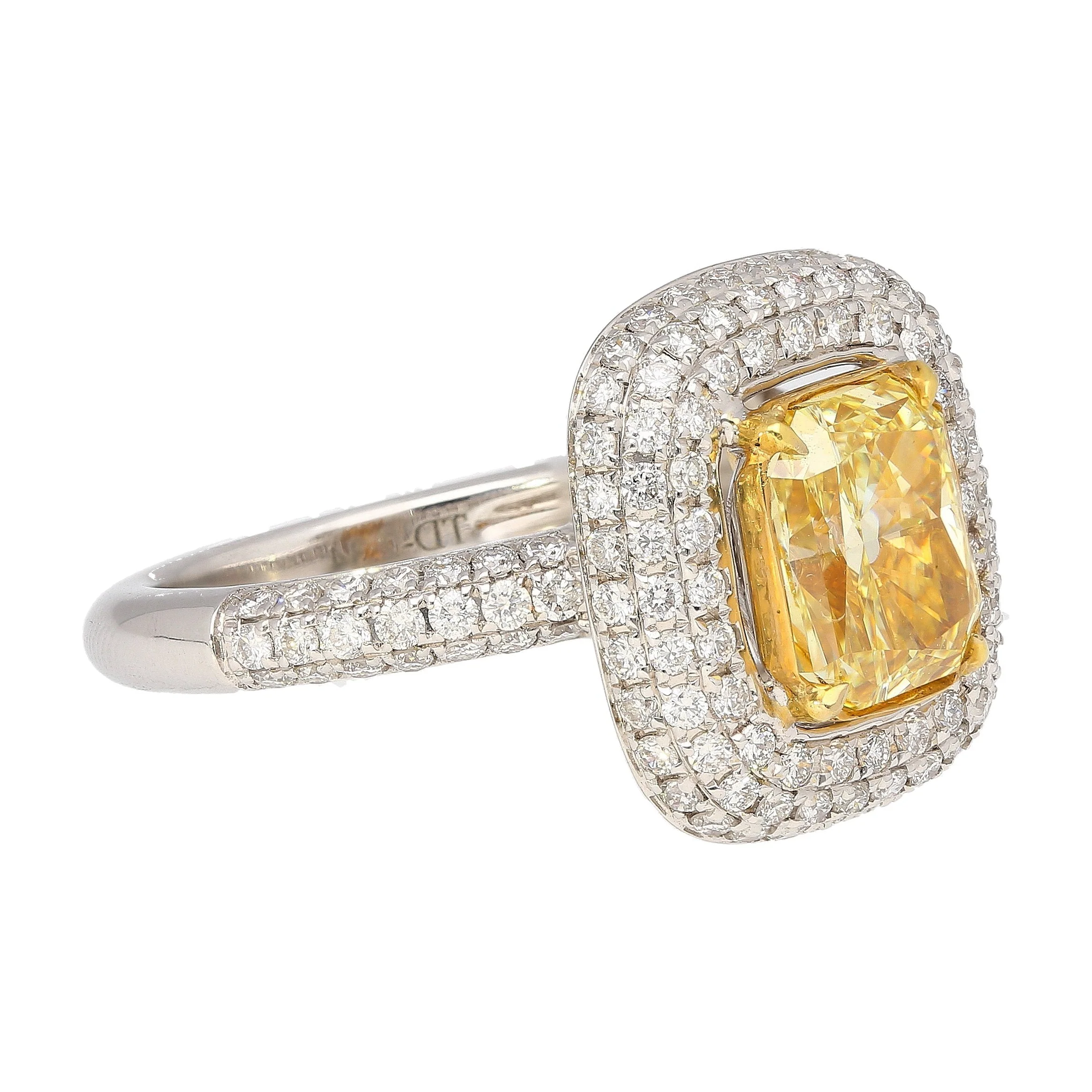 GIA Certified 2.35 Fancy Yellow Diamond Ring With 1.0 CTW Diamond Cluster in 18K White Gold - Image 5