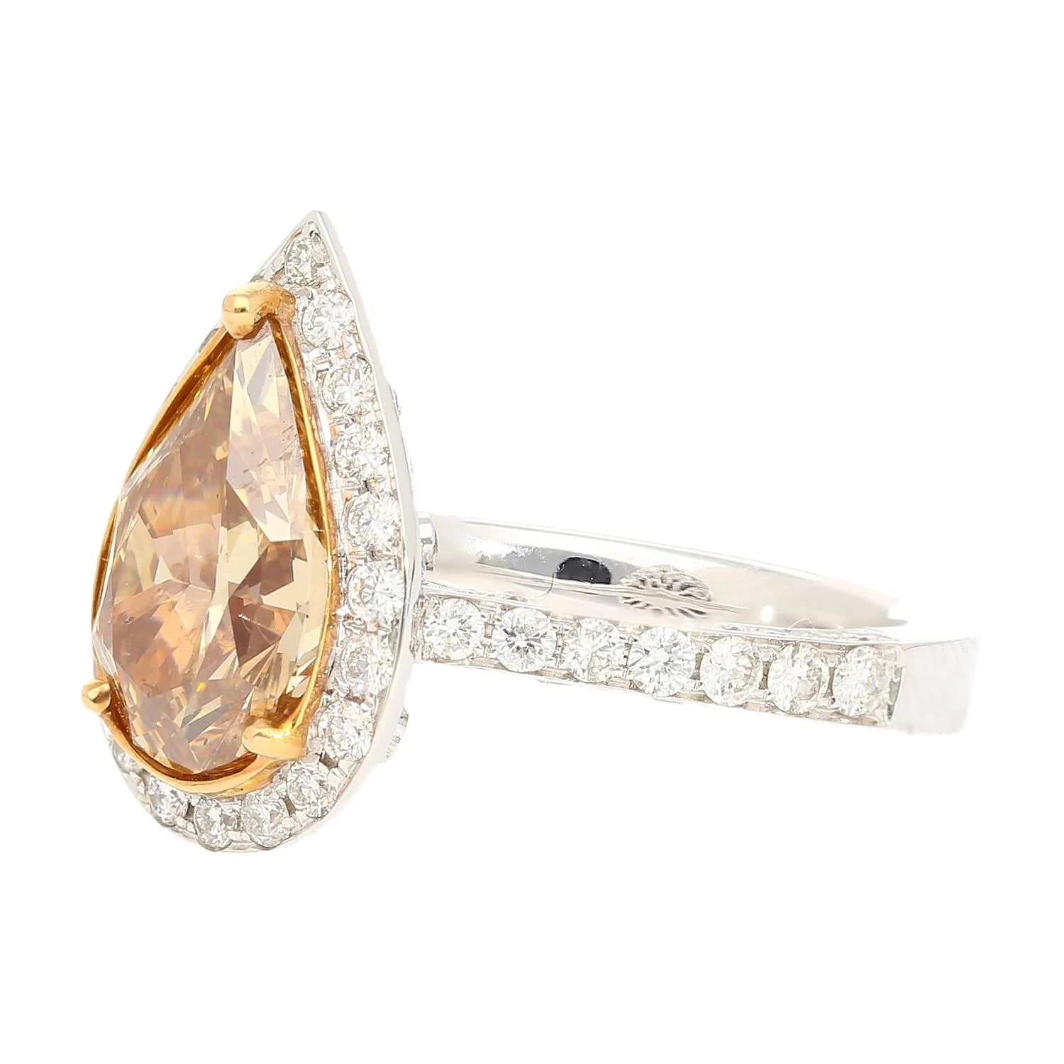 GIA Certified 2.53 Carat Pear Cut Brown Diamond Halo Pave Engagement Ring - Image 2