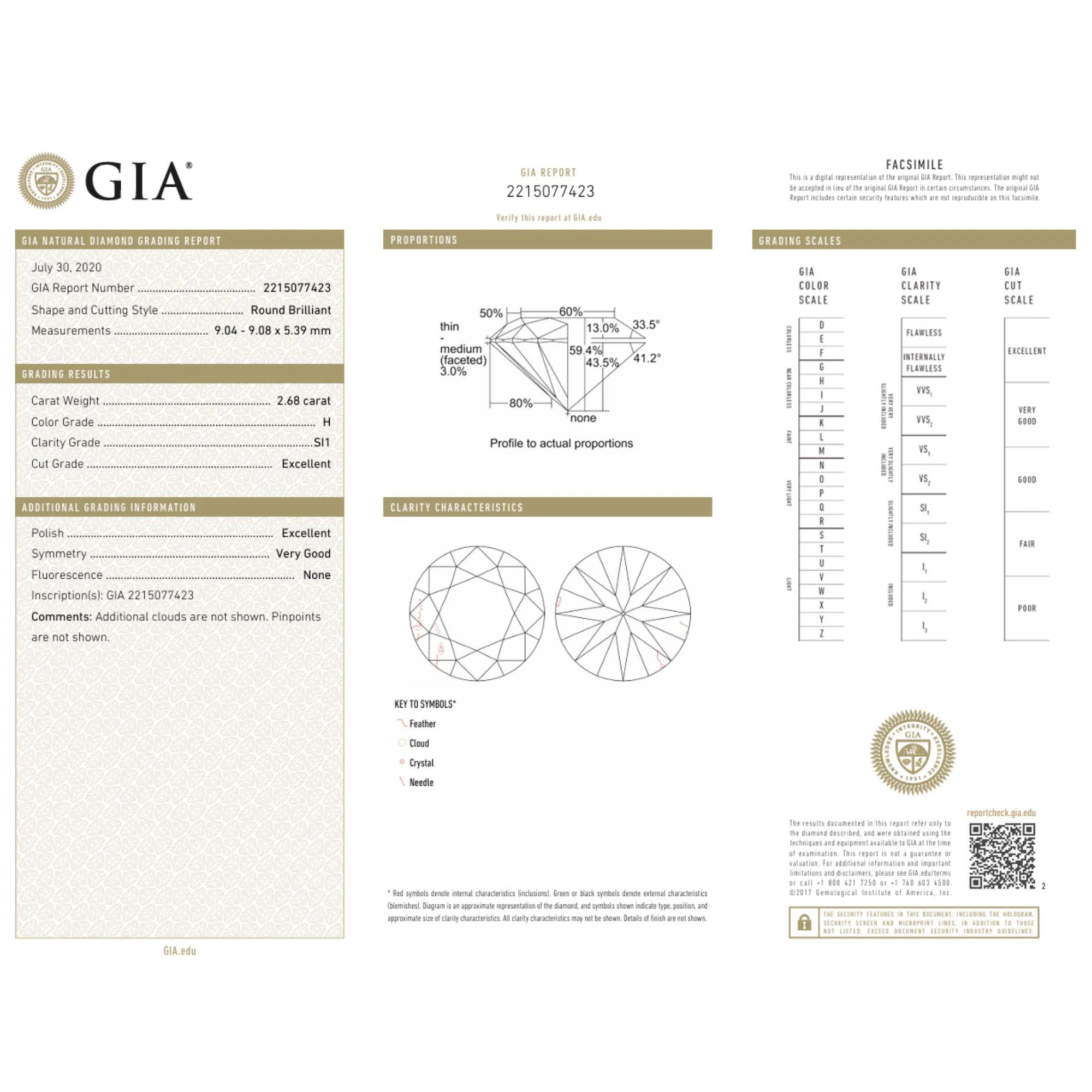 GIA Certified 2.68 Carat Round Cut H Color SI1 Clarity Loose Diamond - Image 7
