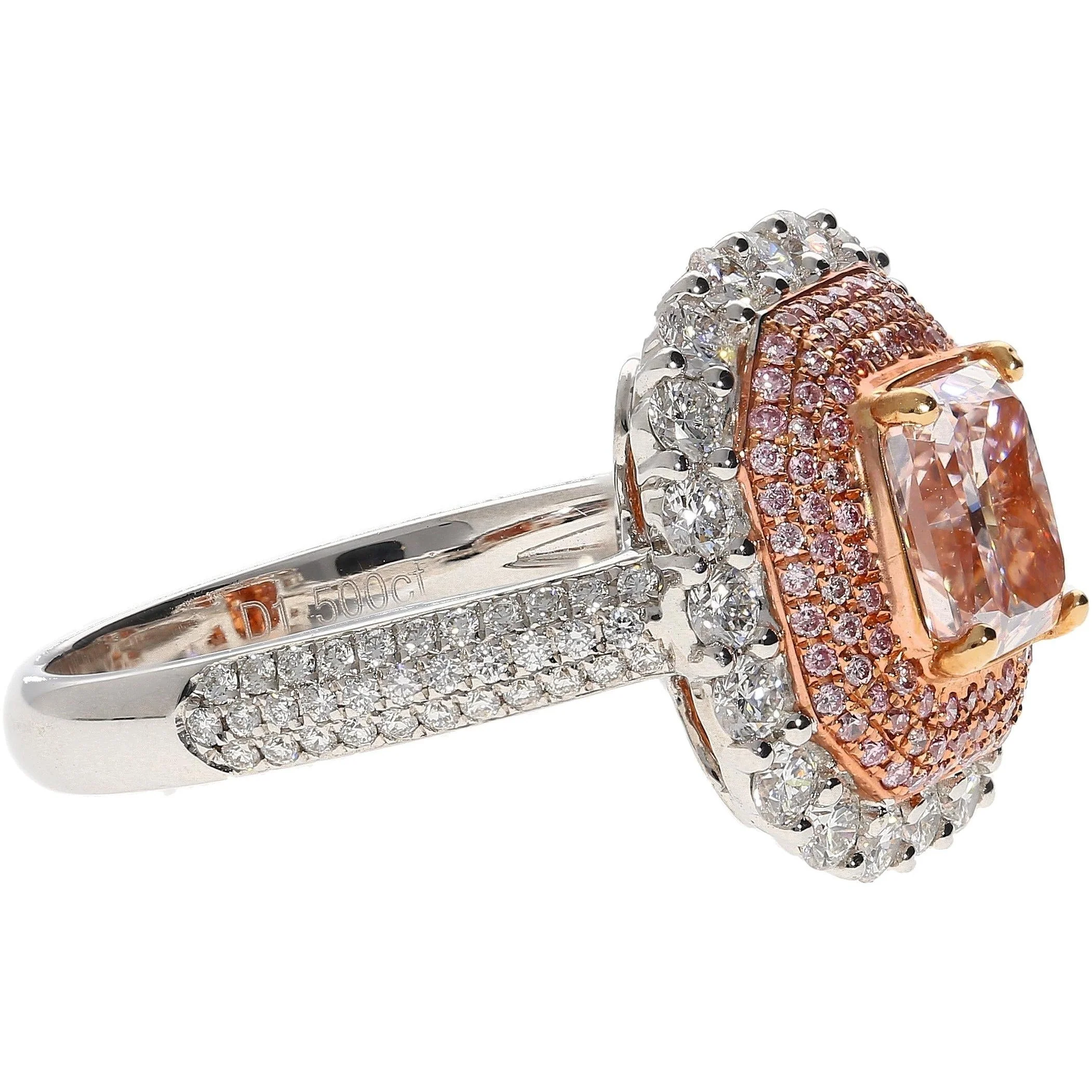 GIA Certified 2.69ct Fancy Orangy Pink Diamond Halo Ring - Image 6