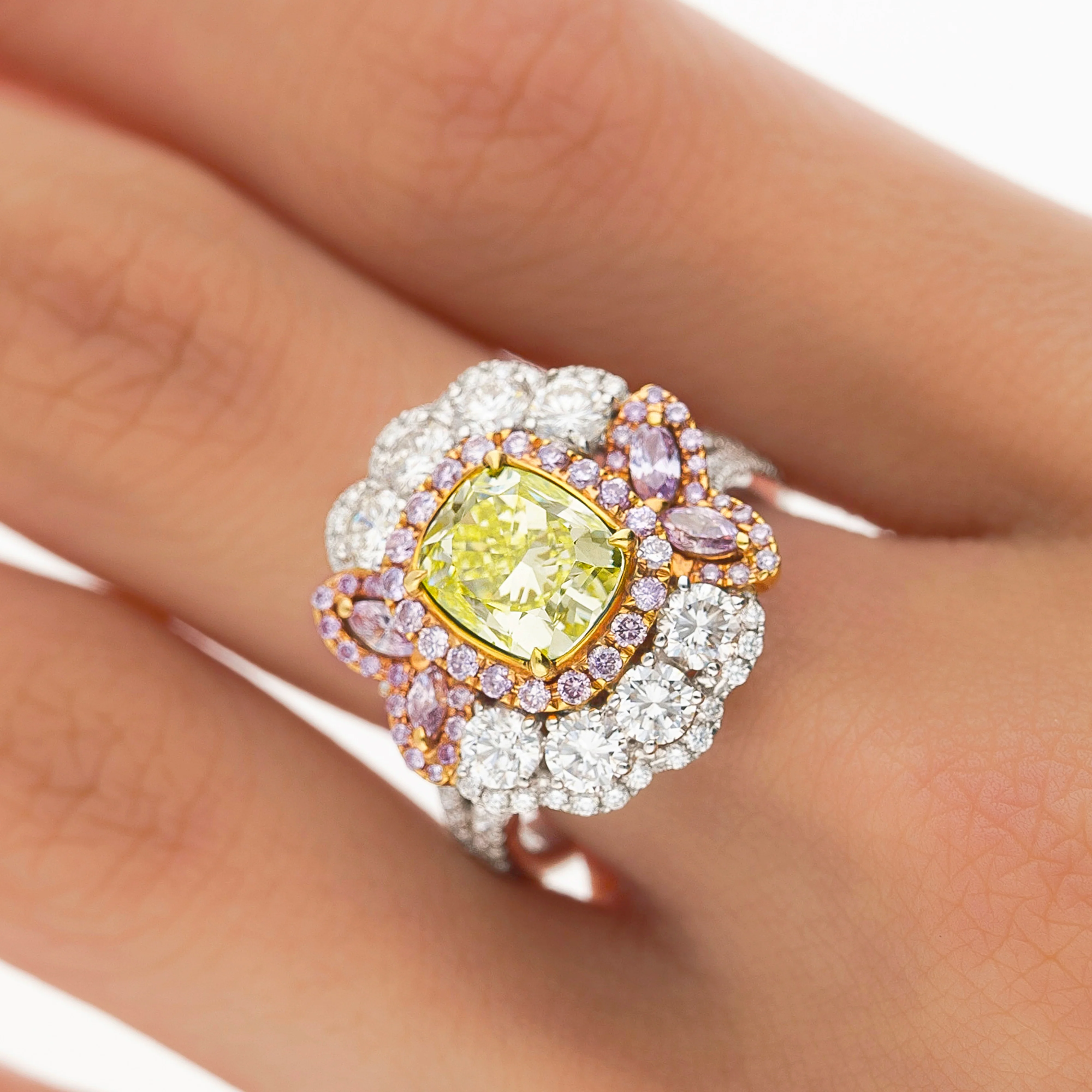 GIA Certified 2.02 Carat Cushion Cut Fancy Greenish Yellow Diamond Ring - Image 3