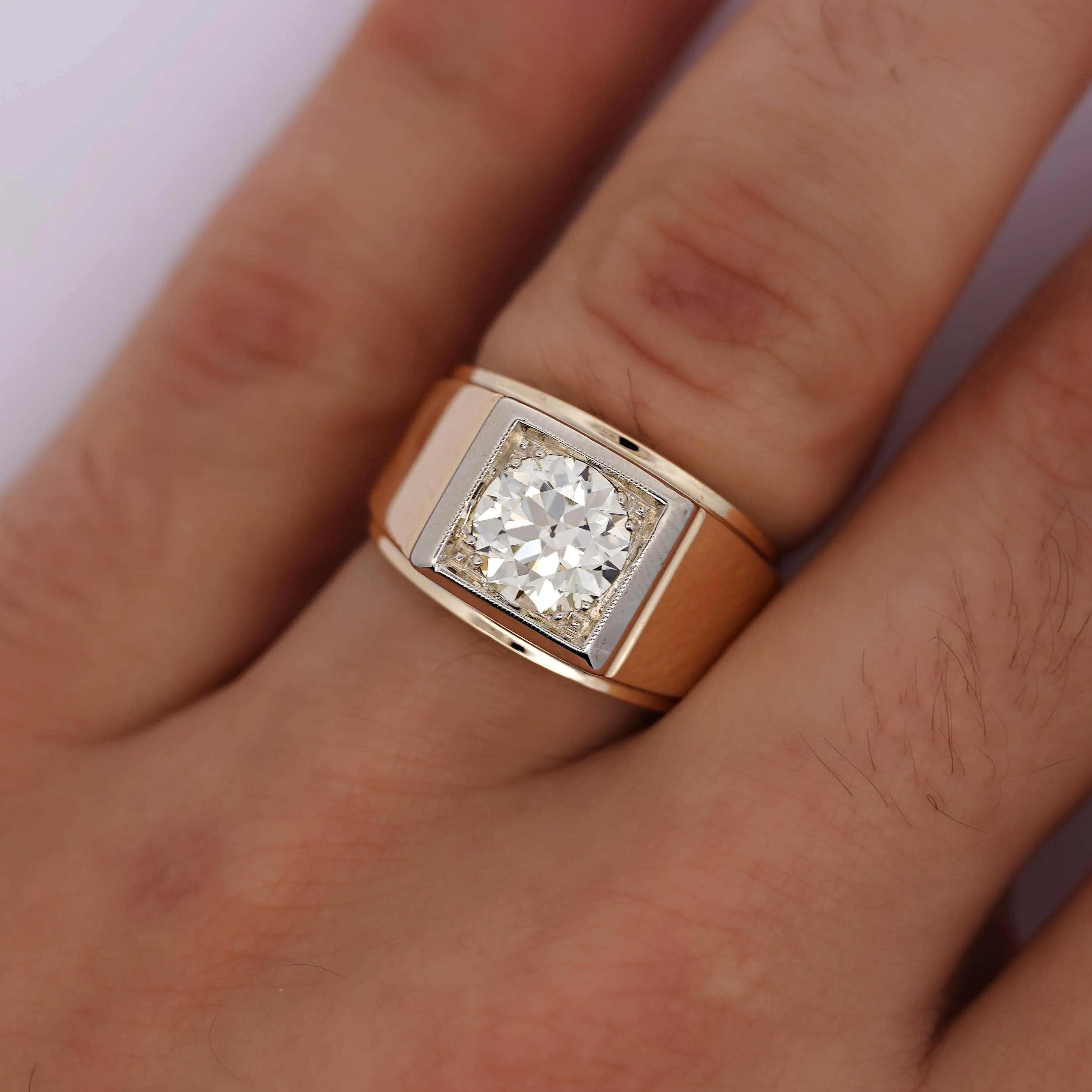 GIA Certified 2 Carat Diamond in 14K Gold Solitaire Men's Ring - Image 2