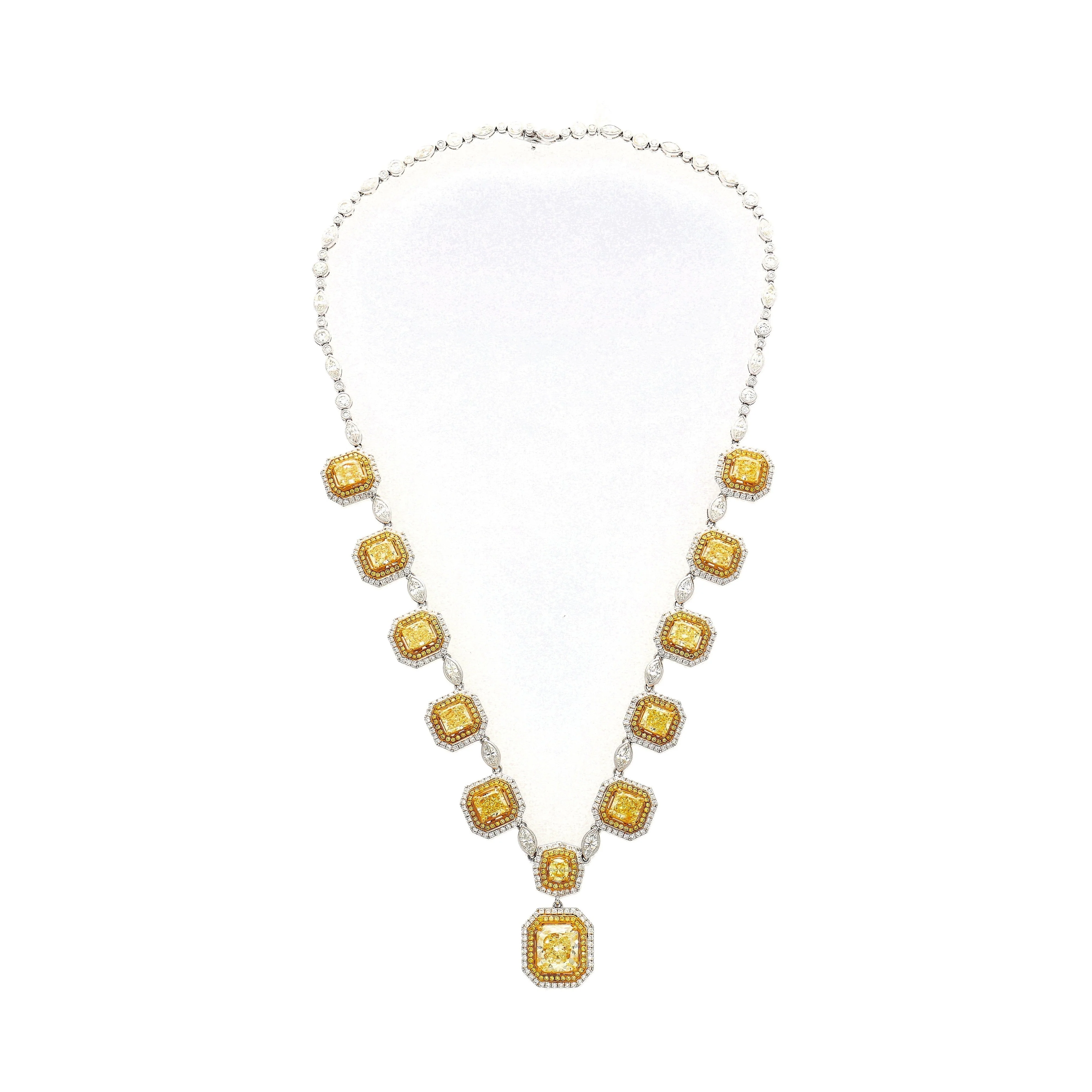 Magnificent GIA Certified 25 Carat Total Natural Fancy Yellow Diamond Necklace in 18K Gold - Image 4