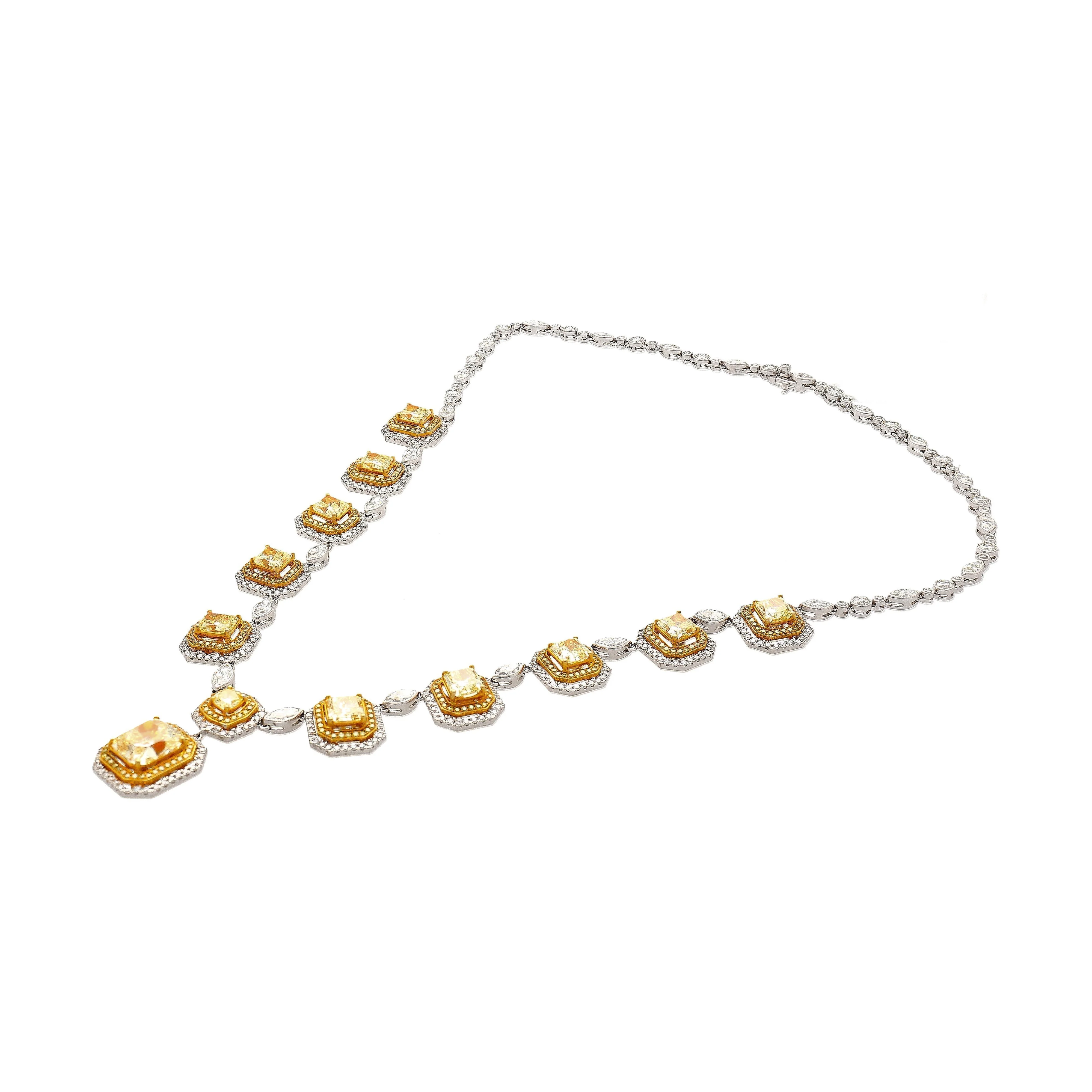 Magnificent GIA Certified 25 Carat Total Natural Fancy Yellow Diamond Necklace in 18K Gold - Image 7