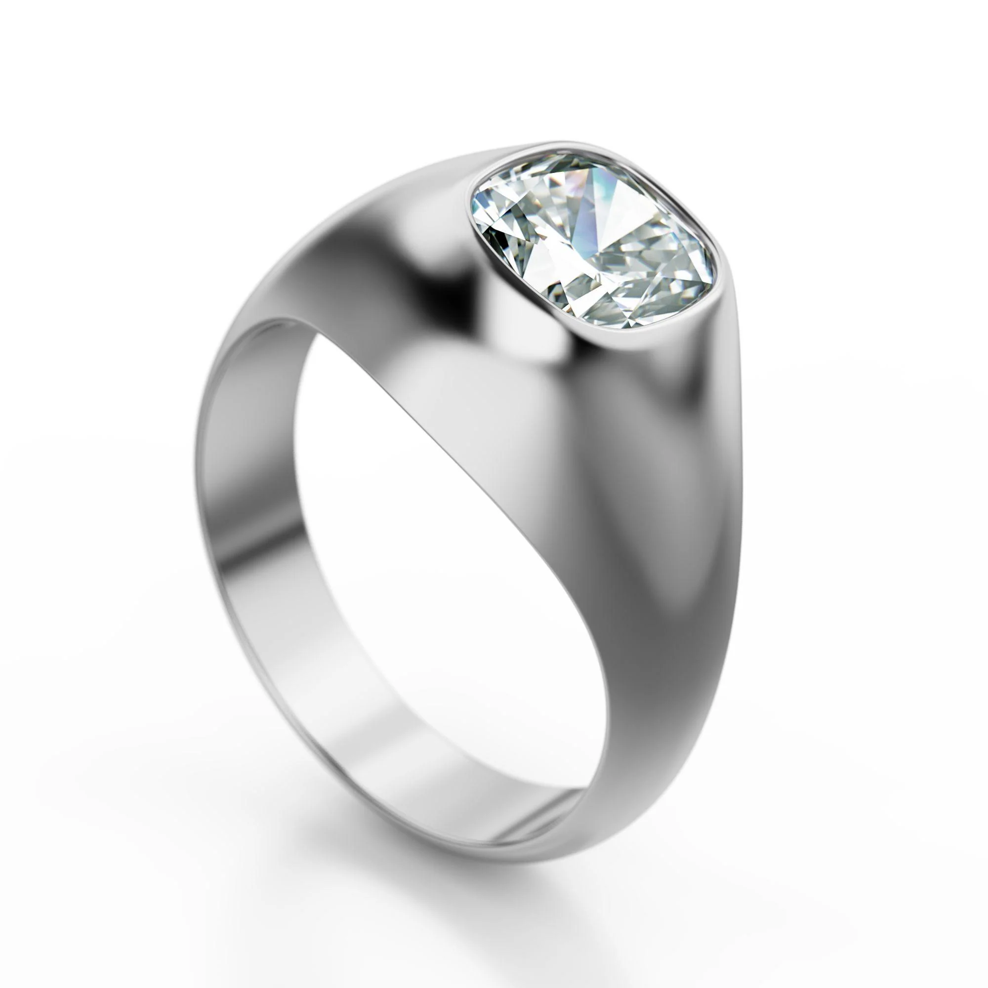 GIA Certified 3.01 Carat E/VS1 Cushion Cut Diamond Mens Solitaire Bezel Ring - Image 2