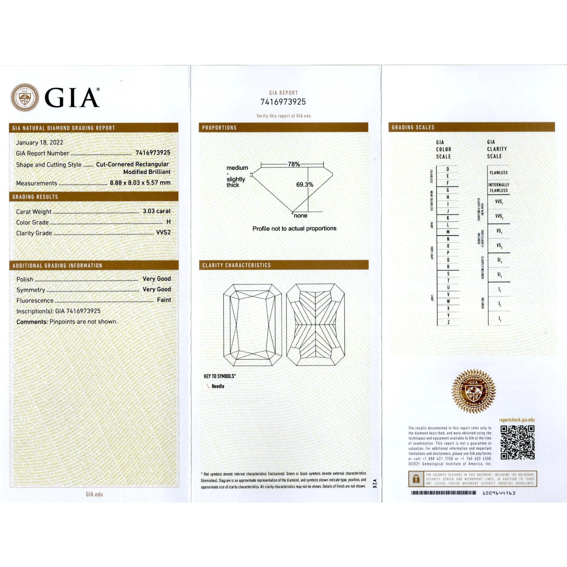 GIA Certified 3.03 Carat, H Color, VVS2 Clarity, Radiant Cut Loose Diamond - Image 3