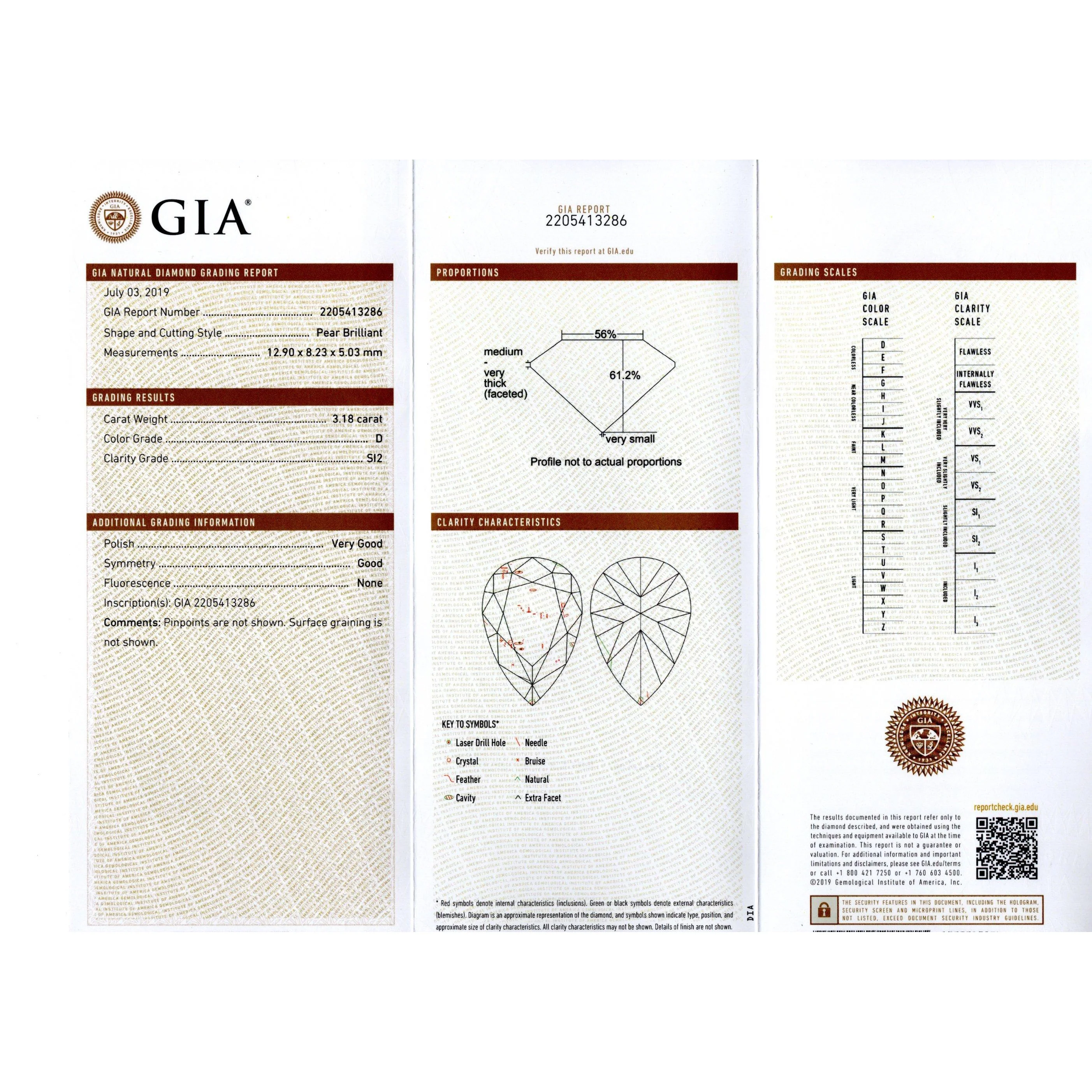 GIA Certified 3.18 Carat, D Color, SI2 Clarity, Pear Brilliant Cut Loose Diamond - Image 4
