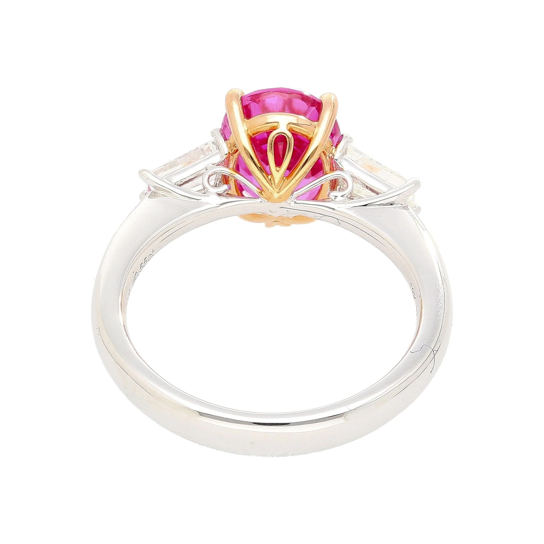 GIA Certified 3.2 Carat No Heat Pink Sapphire Oval and Diamond 3 Stone Ring - Image 8