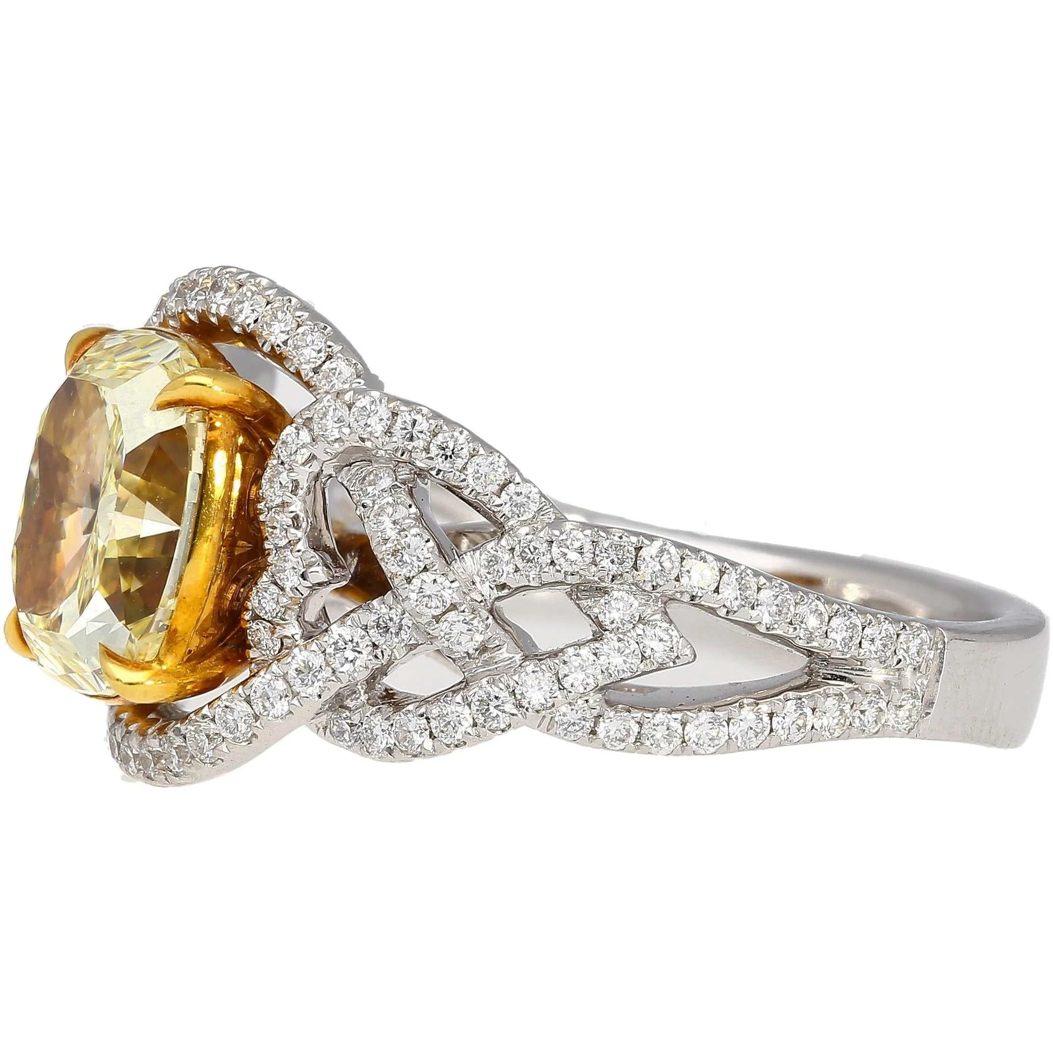 GIA Certified 3.25 Carat Yellow Diamond Interlocking Heart Shank Engagement Ring - Image 5