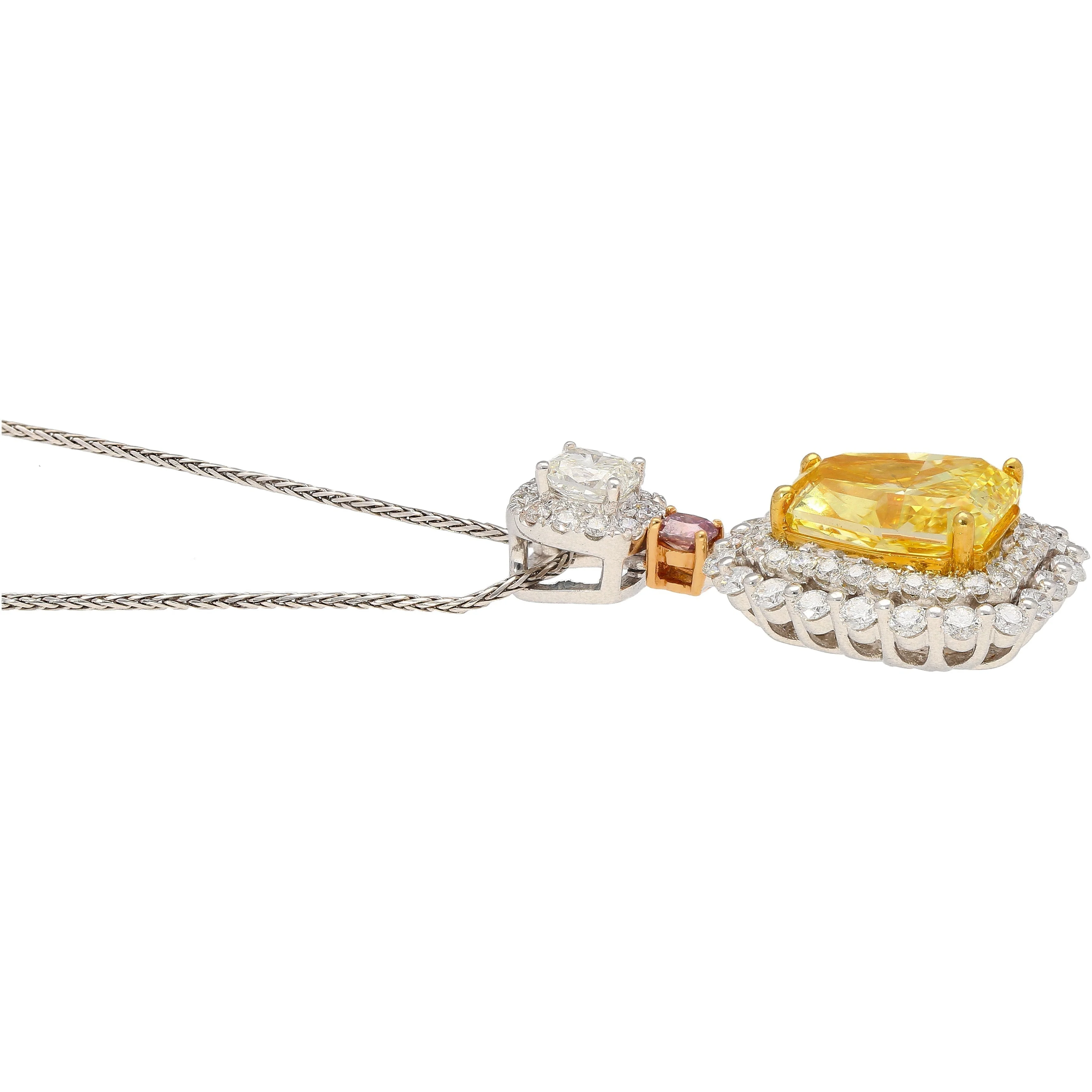 GIA Certified 3.28 Carat Fancy Intense Yellow Shield Kite Cut Natural Diamond Pendant Necklace - Image 4