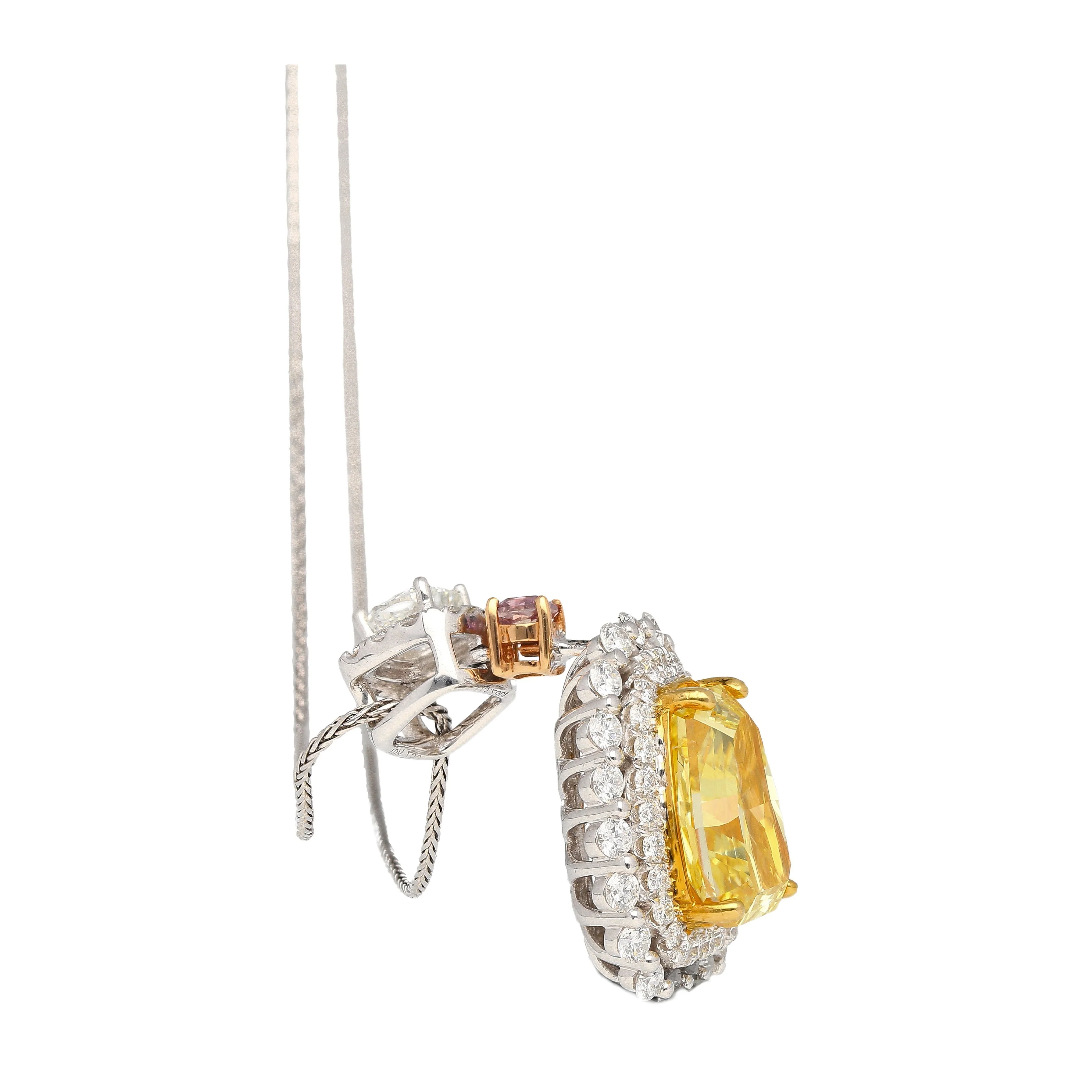 GIA Certified 3.28 Carat Fancy Intense Yellow Shield Kite Cut Natural Diamond Pendant Necklace - Image 7