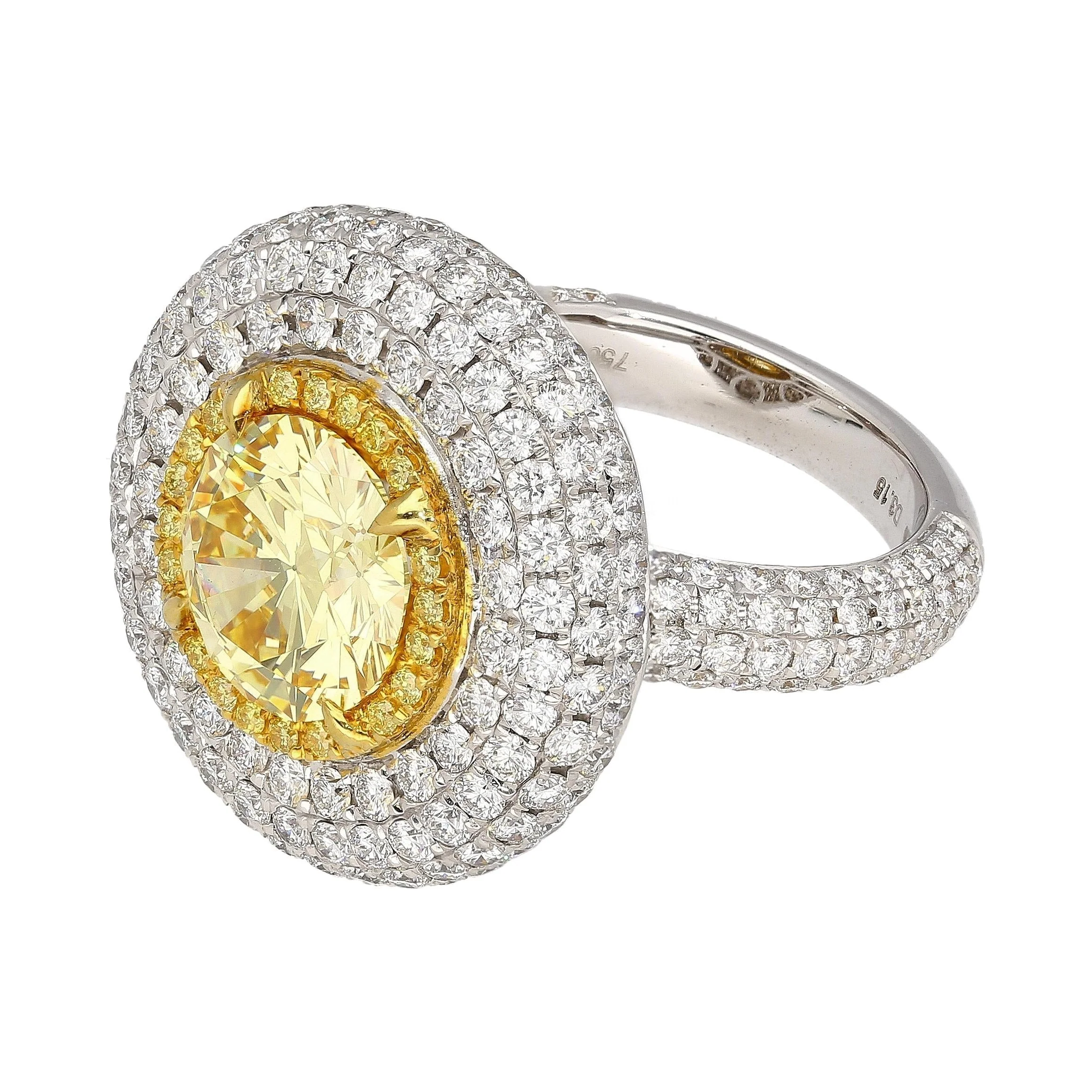 GIA Certified 3.3 Carat Fancy Intense Yellow Flawless Round Diamond Ring - Image 6