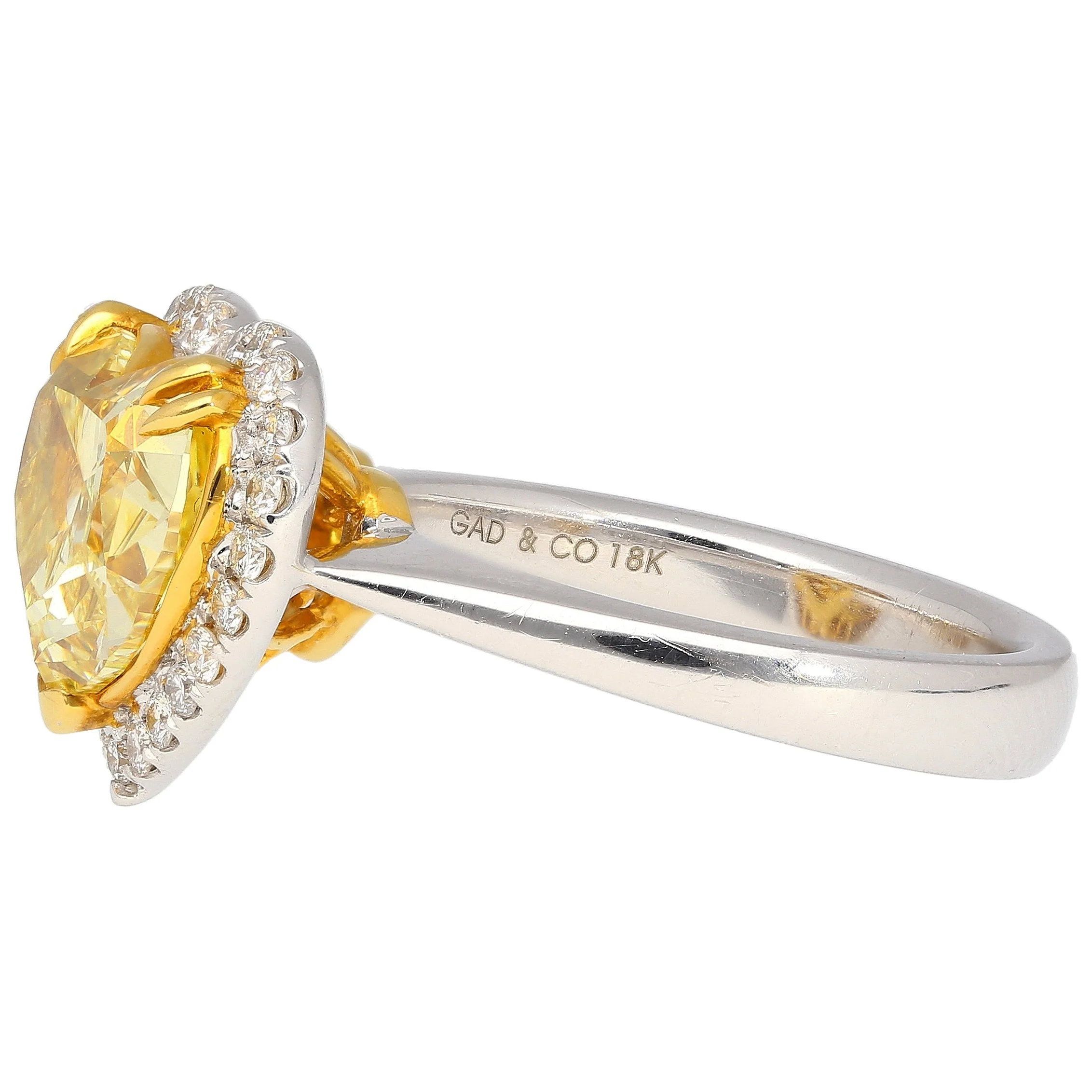 GIA Certified 3.32 Carat Fancy Intense Yellow Heart Cut Diamond Engagement Ring - Image 3