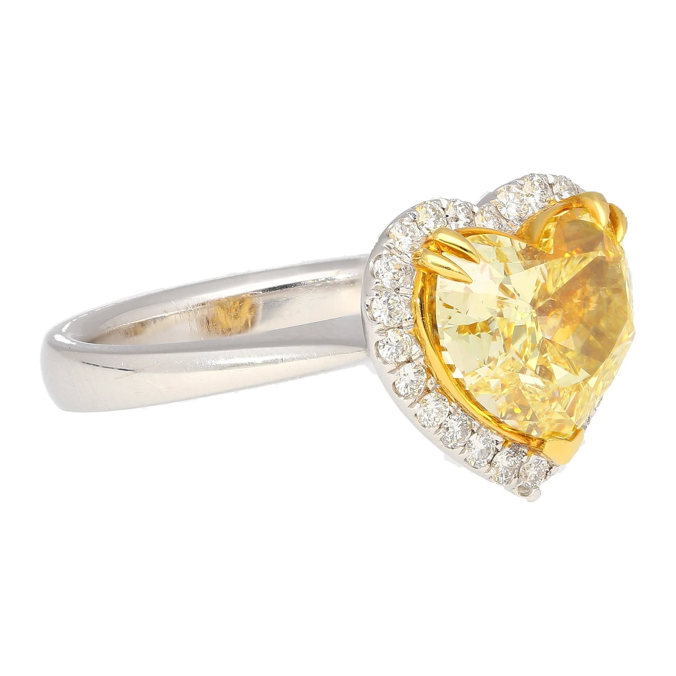 GIA Certified 3.32 Carat Fancy Intense Yellow Heart Cut Diamond Engagement Ring - Image 4