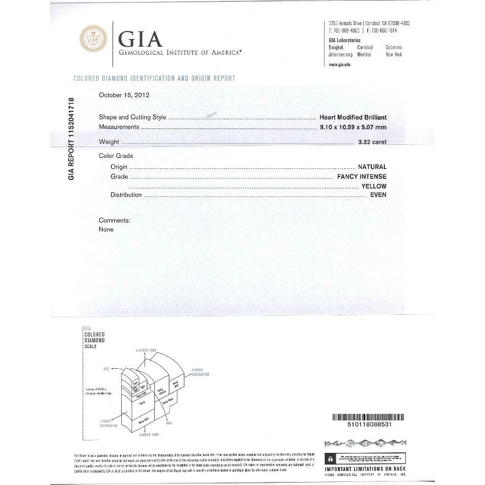 GIA Certified 3.32 Carat Fancy Intense Yellow Heart Cut Diamond Engagement Ring - Image 7