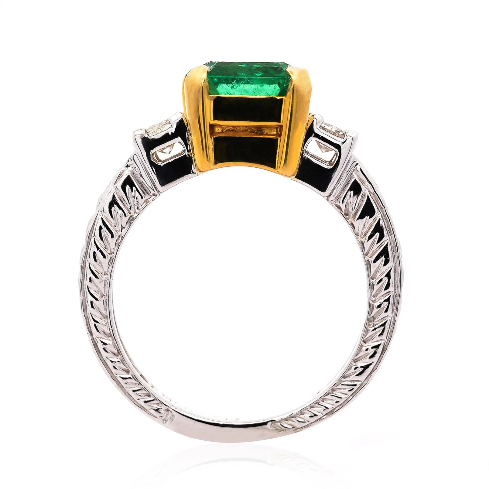 GIA Certified 3.38 Carat Colombian Emerald & Diamond Filigree Three Stone Ring - Image 5