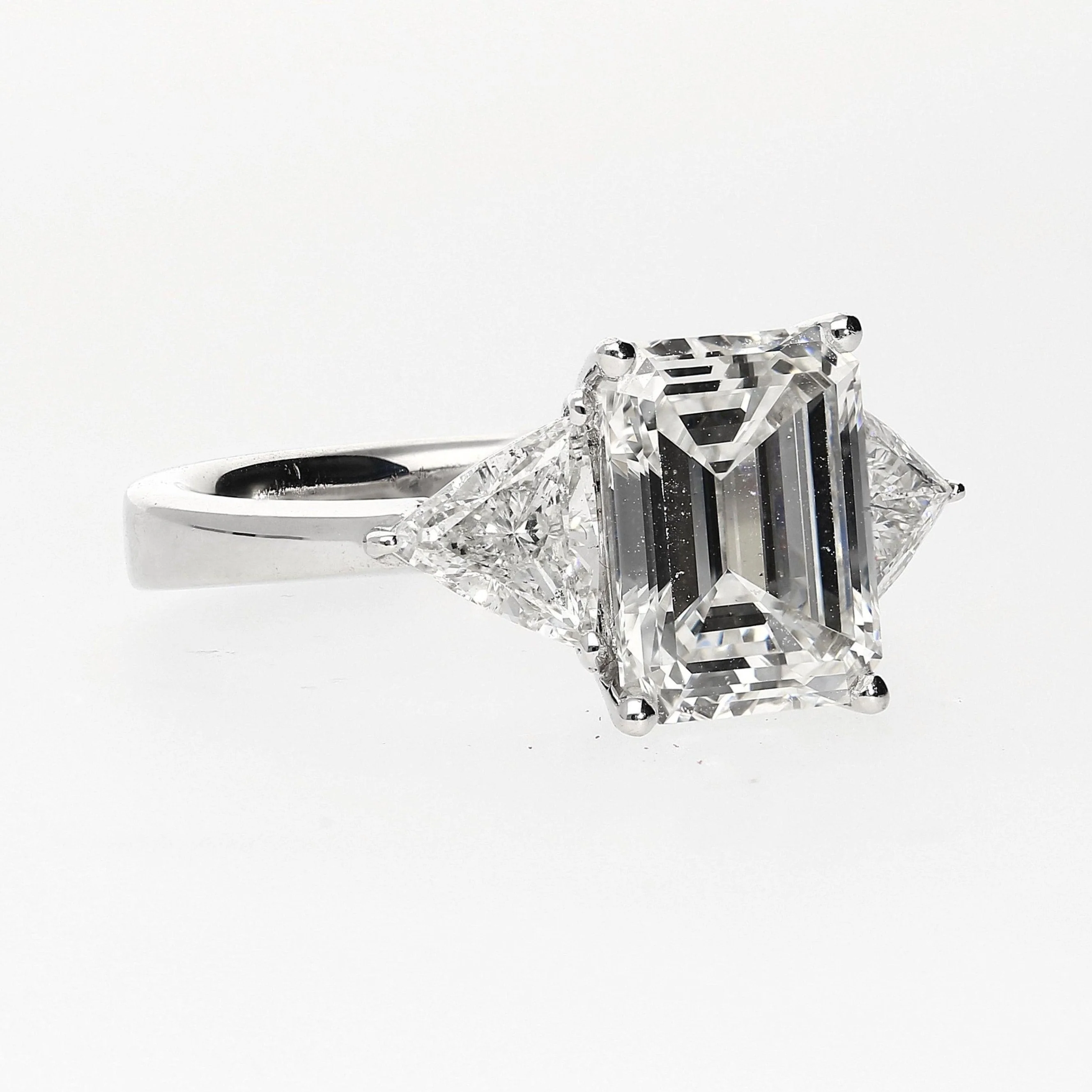 GIA Certified 3.45 Carat F/VVS2 Emerald Cut Diamond Engagement 3 Stone Ring - Image 2