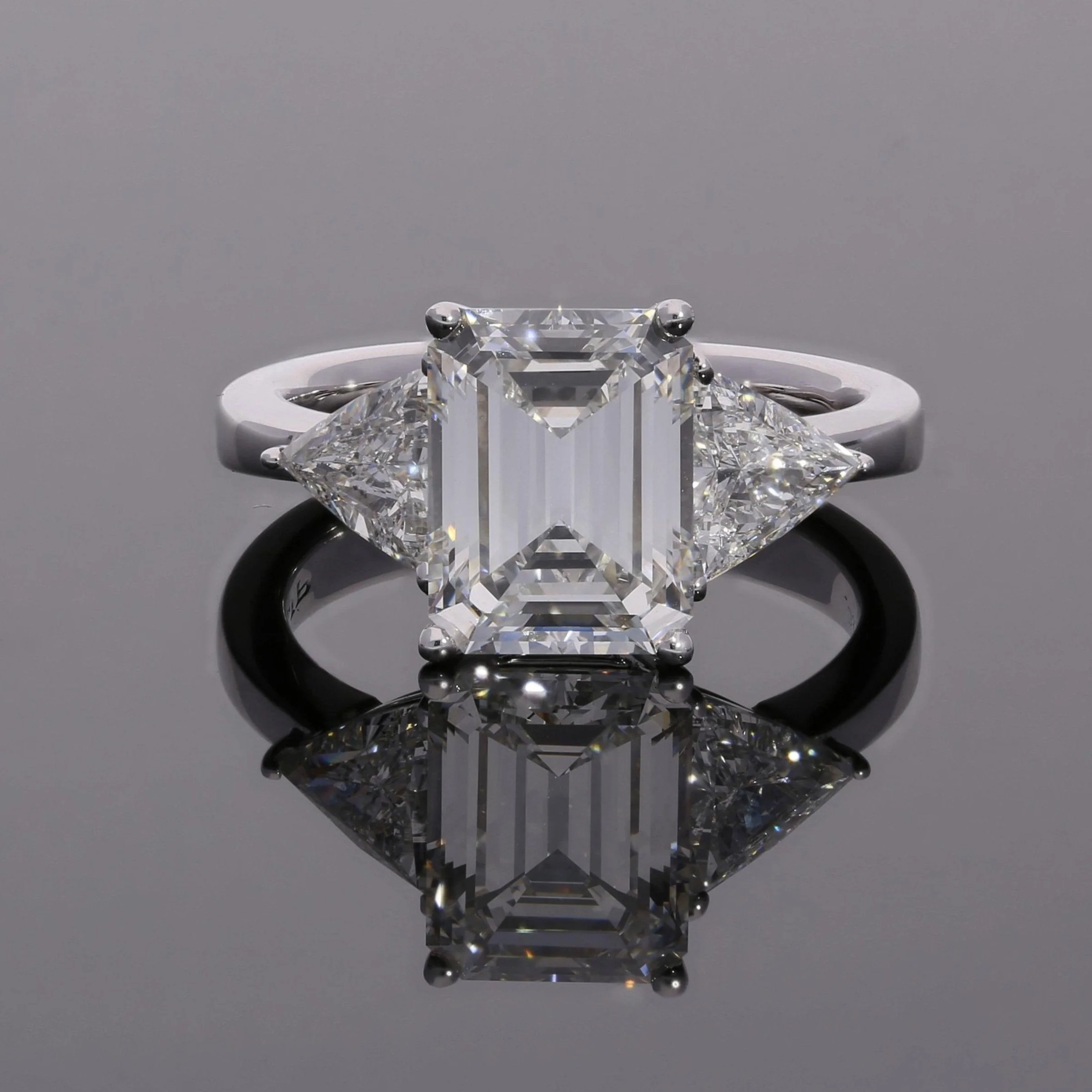 GIA Certified 3.45 Carat F/VVS2 Emerald Cut Diamond Engagement 3 Stone Ring - Image 3