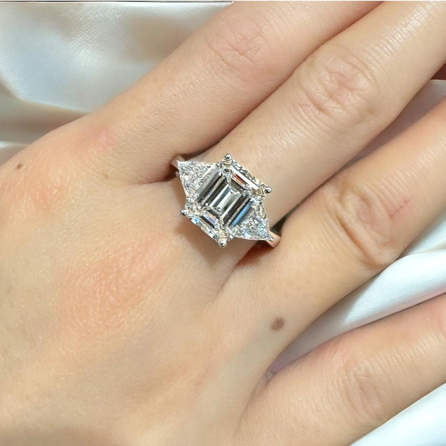 GIA Certified 3.45 Carat F/VVS2 Emerald Cut Diamond Engagement 3 Stone Ring - Image 4