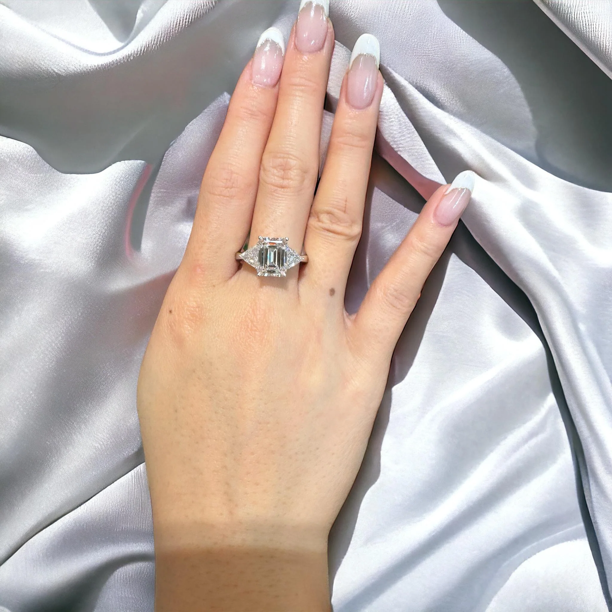 GIA Certified 3.45 Carat F/VVS2 Emerald Cut Diamond Engagement 3 Stone Ring - Image 5