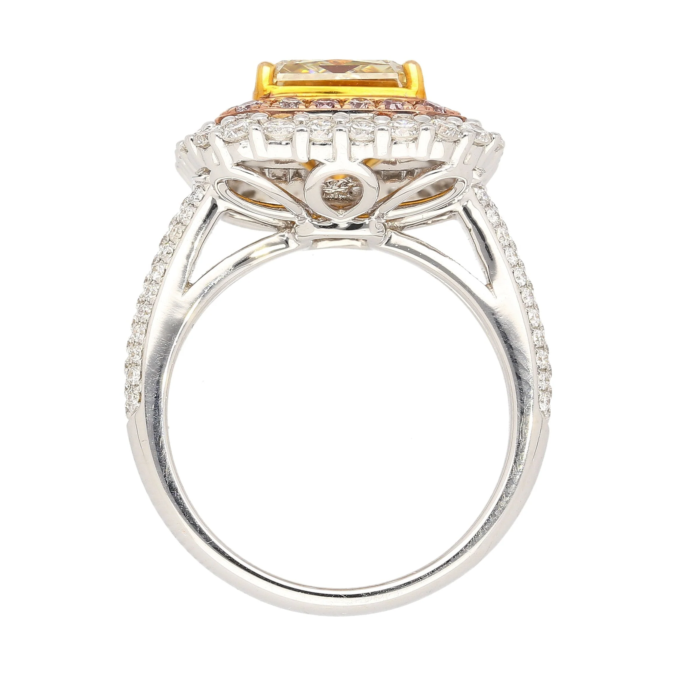 GIA Certified 3.51 Carat Fancy Brownish Yellow Diamond Ring with Pink and White Diamond Halo - Image 3