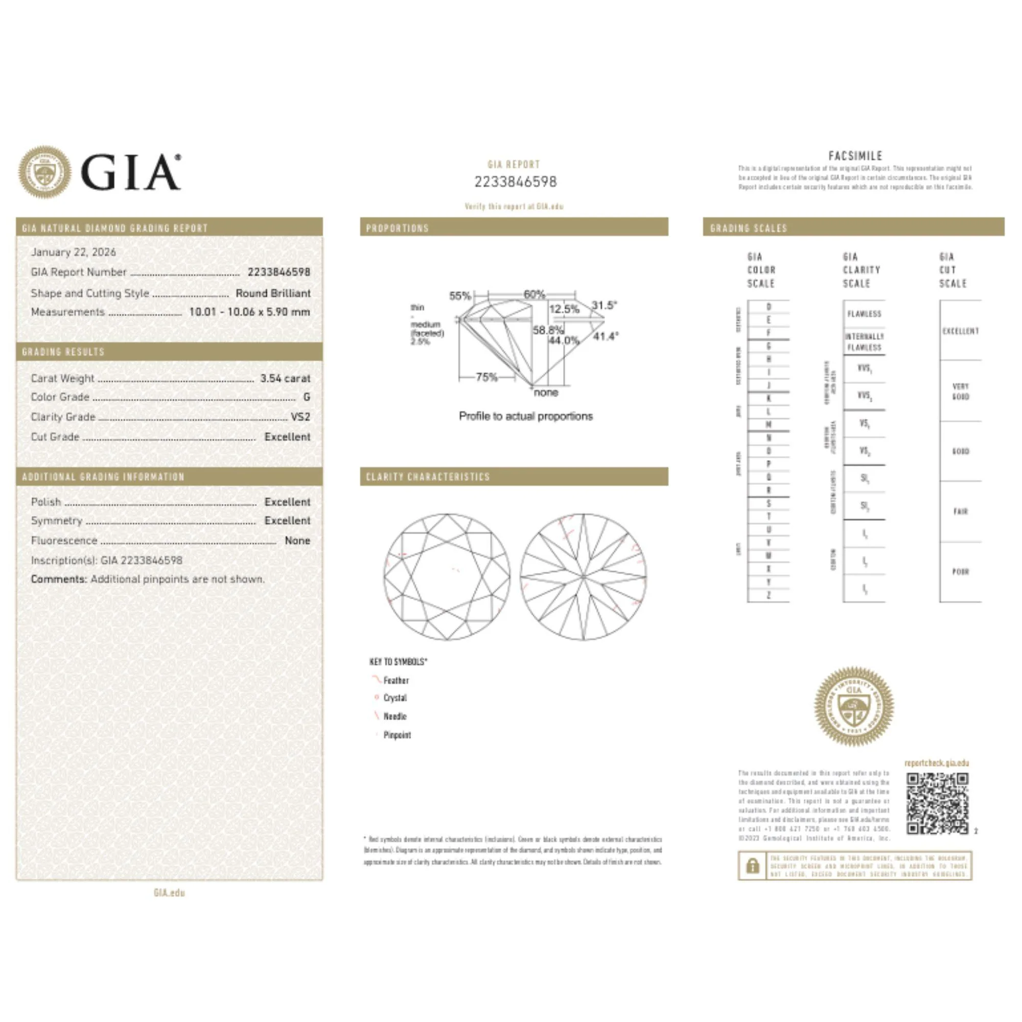 GIA Certified 3.54 Carat Round Cut G/VS2 Loose Natural Diamond - Image 7