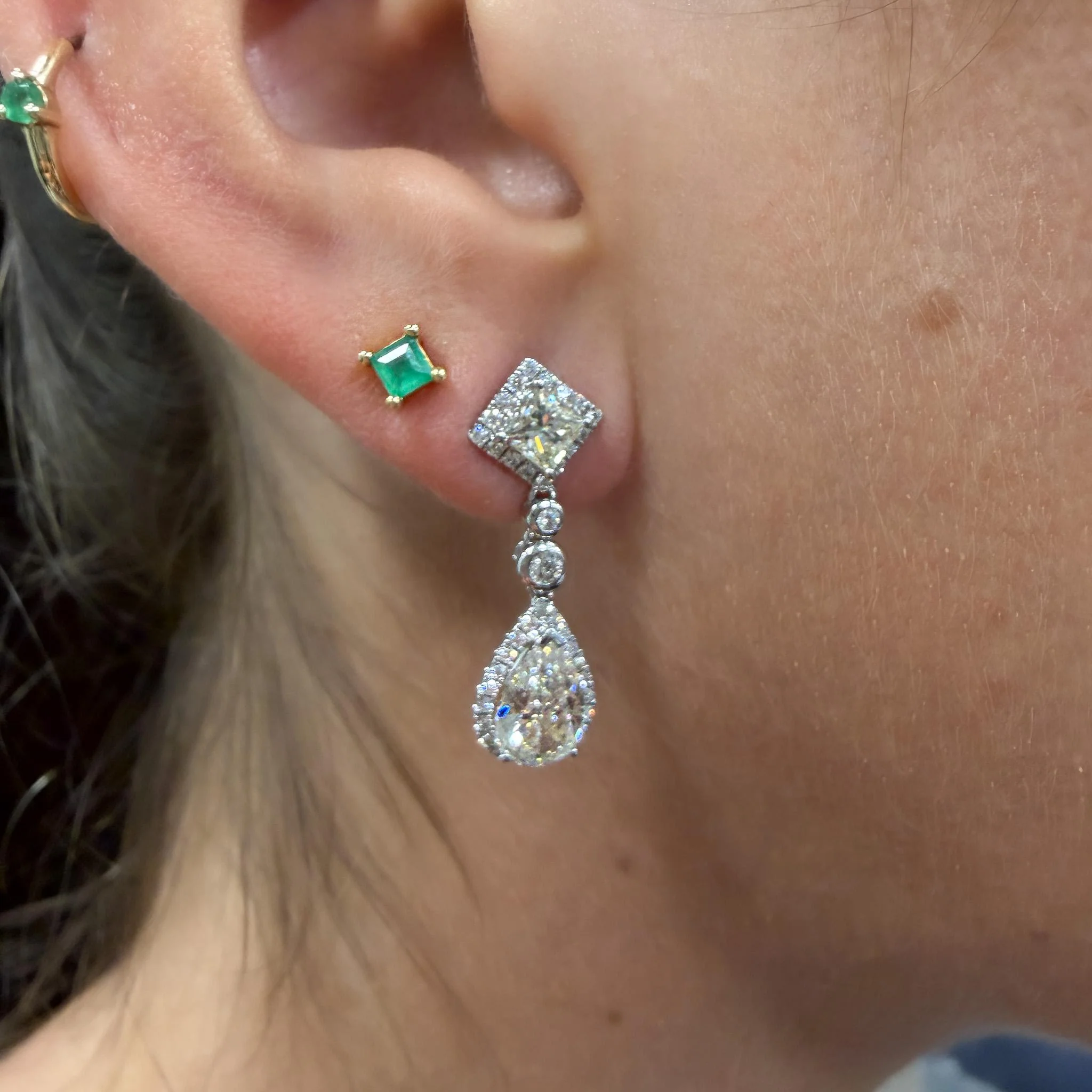GIA Certified 3.93 Carat Pear Cut &Diamond Halo Drop Earrings in 18K White Gold - Image 13
