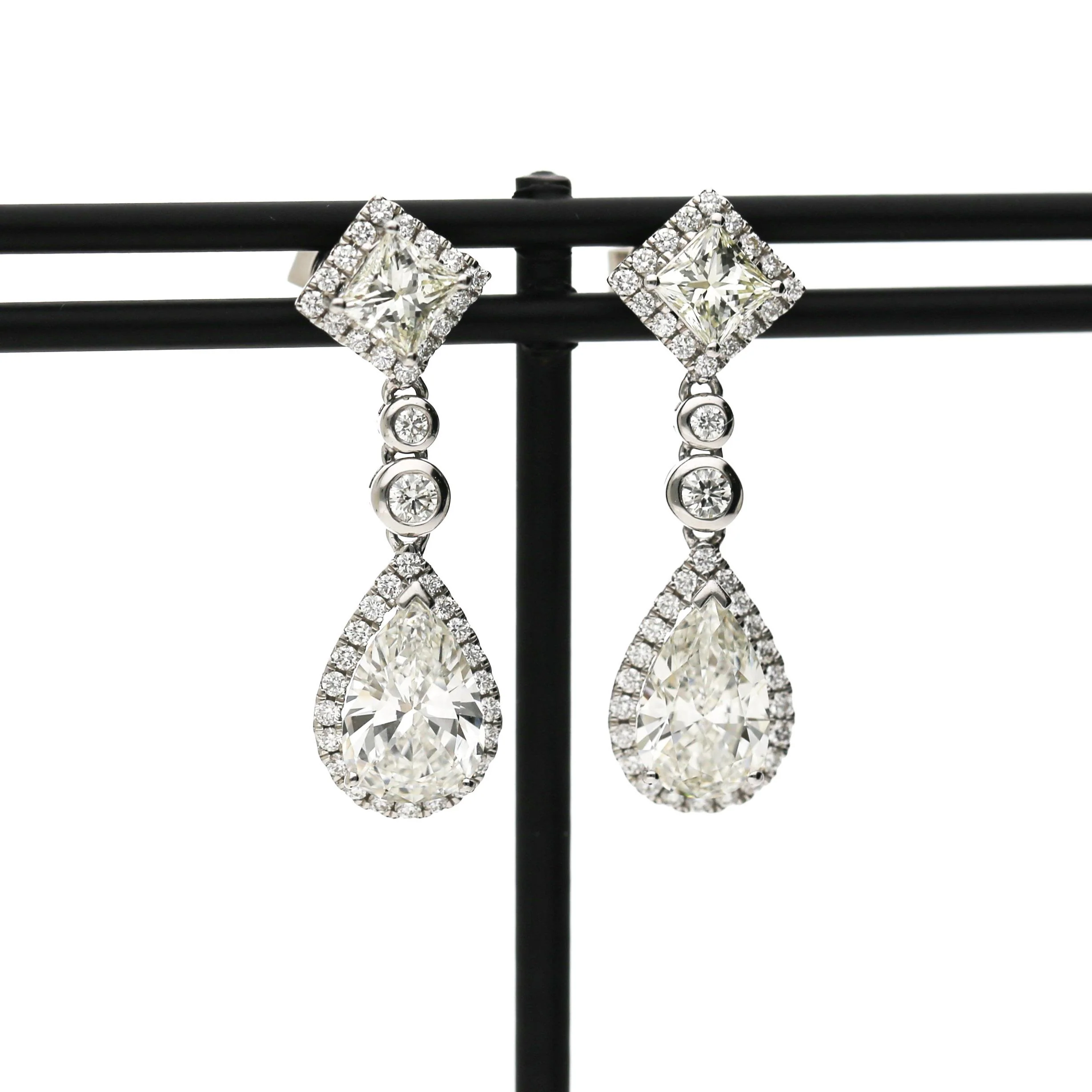 GIA Certified 3.93 Carat Pear Cut &Diamond Halo Drop Earrings in 18K White Gold - Image 3